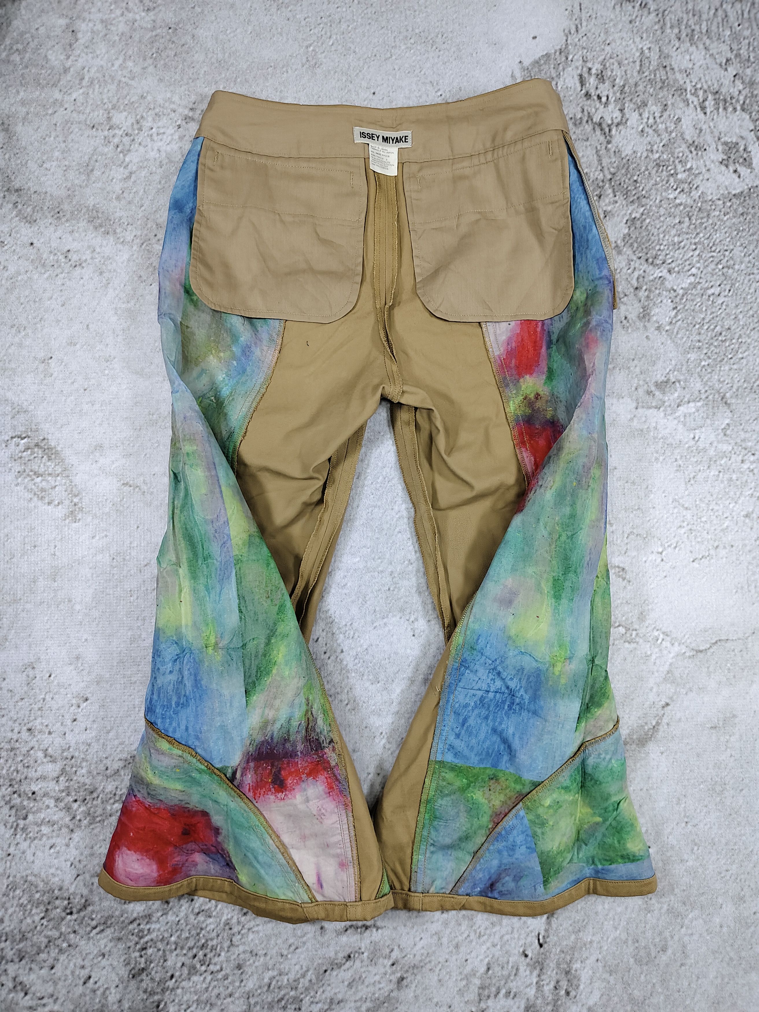 Issey Miyake 00s Issey Miyake- Archive Tribal Applique Bell Bottom Flare Size 29" - 1 Thumbnail