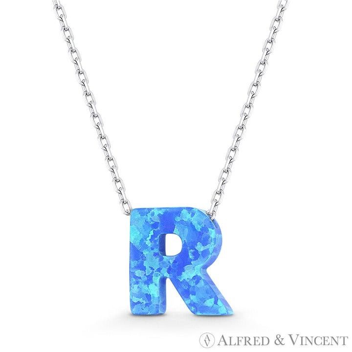 Other Blue Lab Opal Initial "R" Pendant Anchor Chain Necklace Size ONE SIZE - 1 Preview