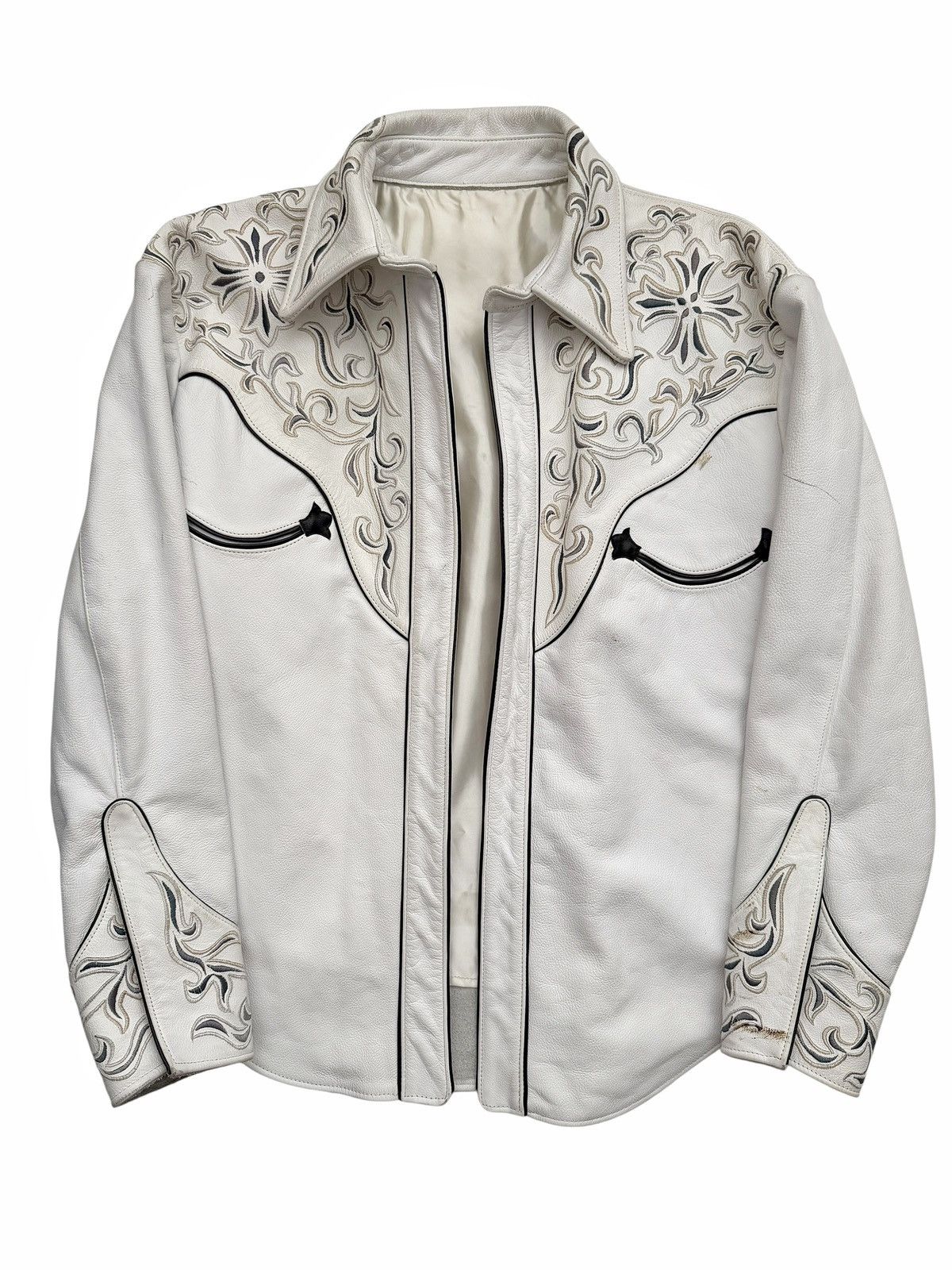 A&G Rock Sample White Leather Western Shirt Jacket Size US S / EU 44-46 / 1 - 1 Thumbnail