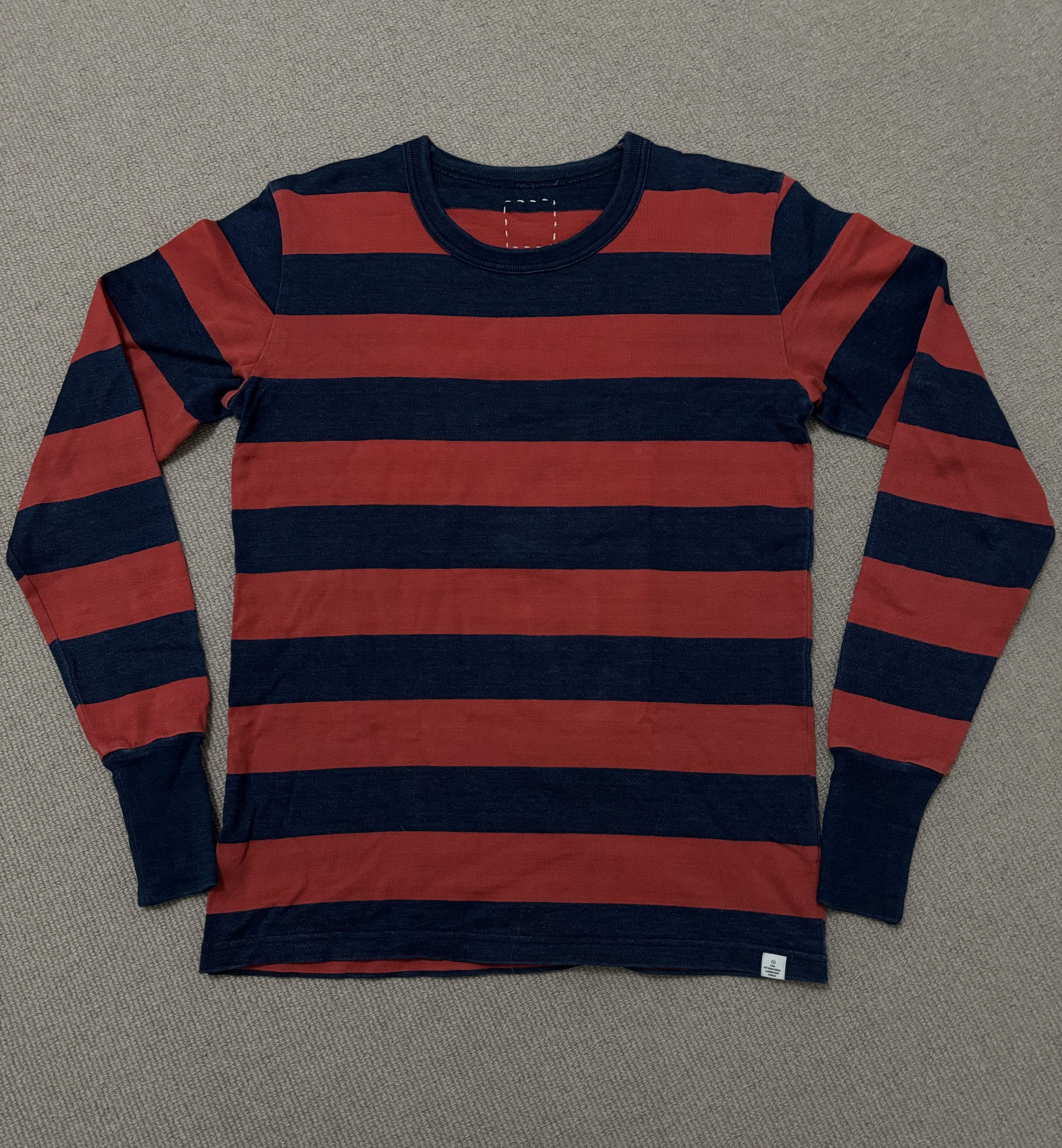 image of Visvim Indigo Wide Border L/s Tee in Red, Men's (Size Small)