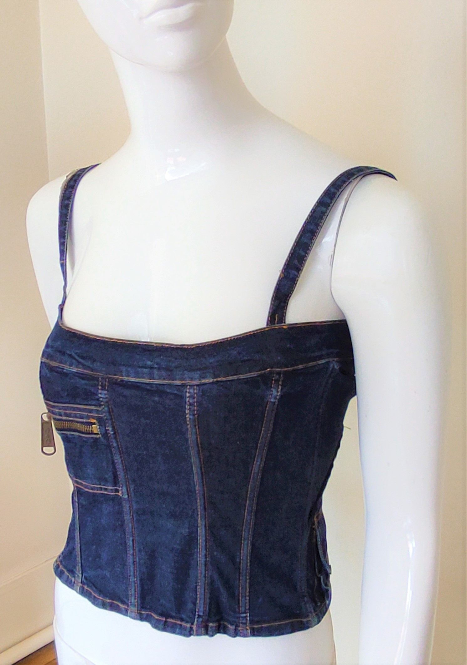 Dolce & Gabbana D&G Dolce and Gabbana Denim Bustier Cargo Top Corset Size S / US 4 / IT 40 - 14 Thumbnail