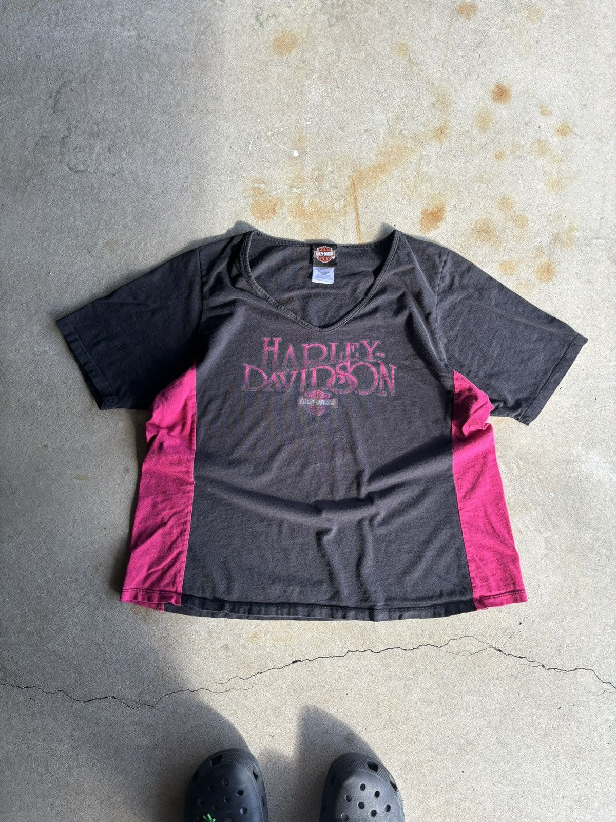 Harley Davidson Vintage Harley Davidson Womens Two Tone Biker Tee Size L / US 10 / IT 46 - 1 Thumbnail