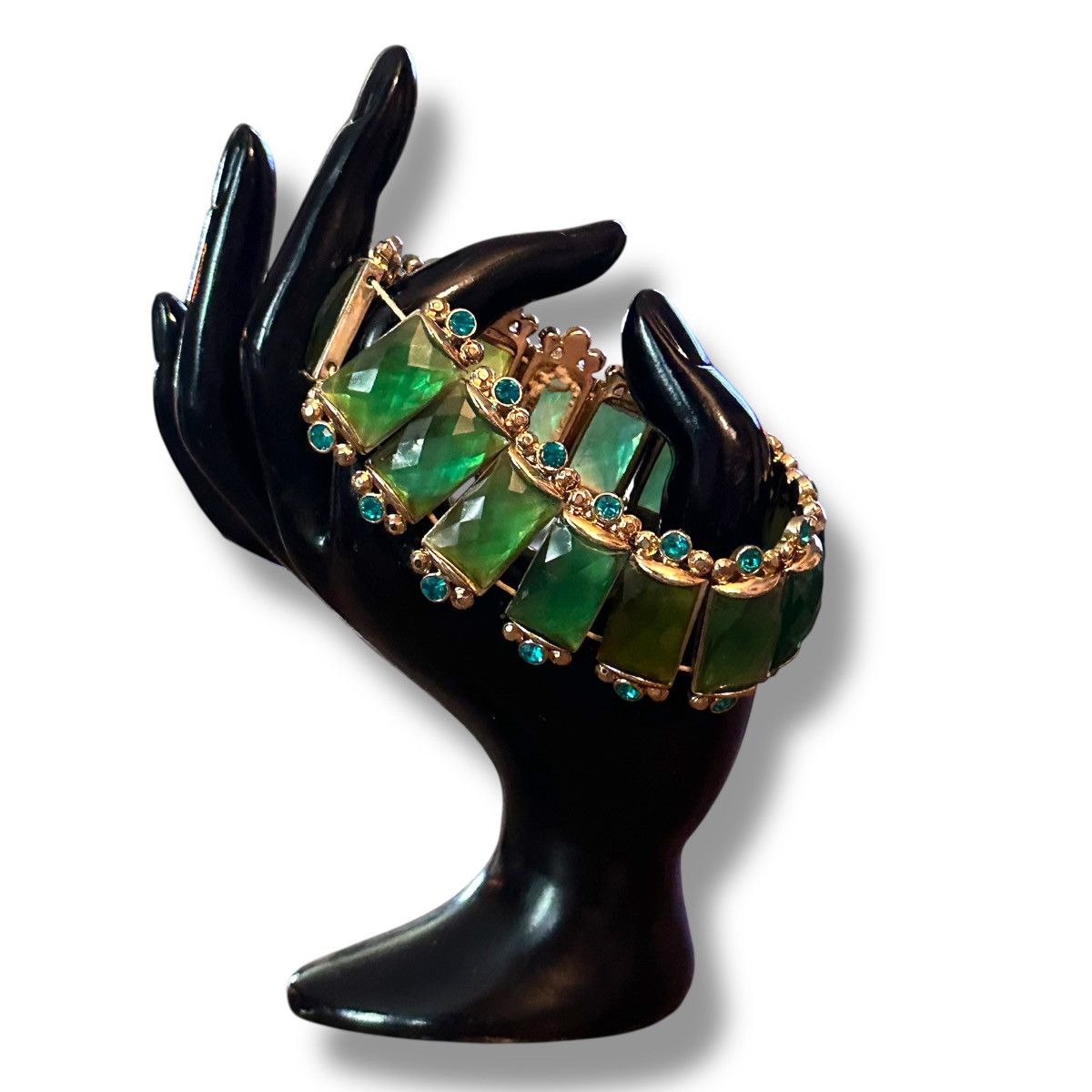 Monet Vintage Monet gold tone green glass panel bracelet Size ONE SIZE - 2 Thumbnail