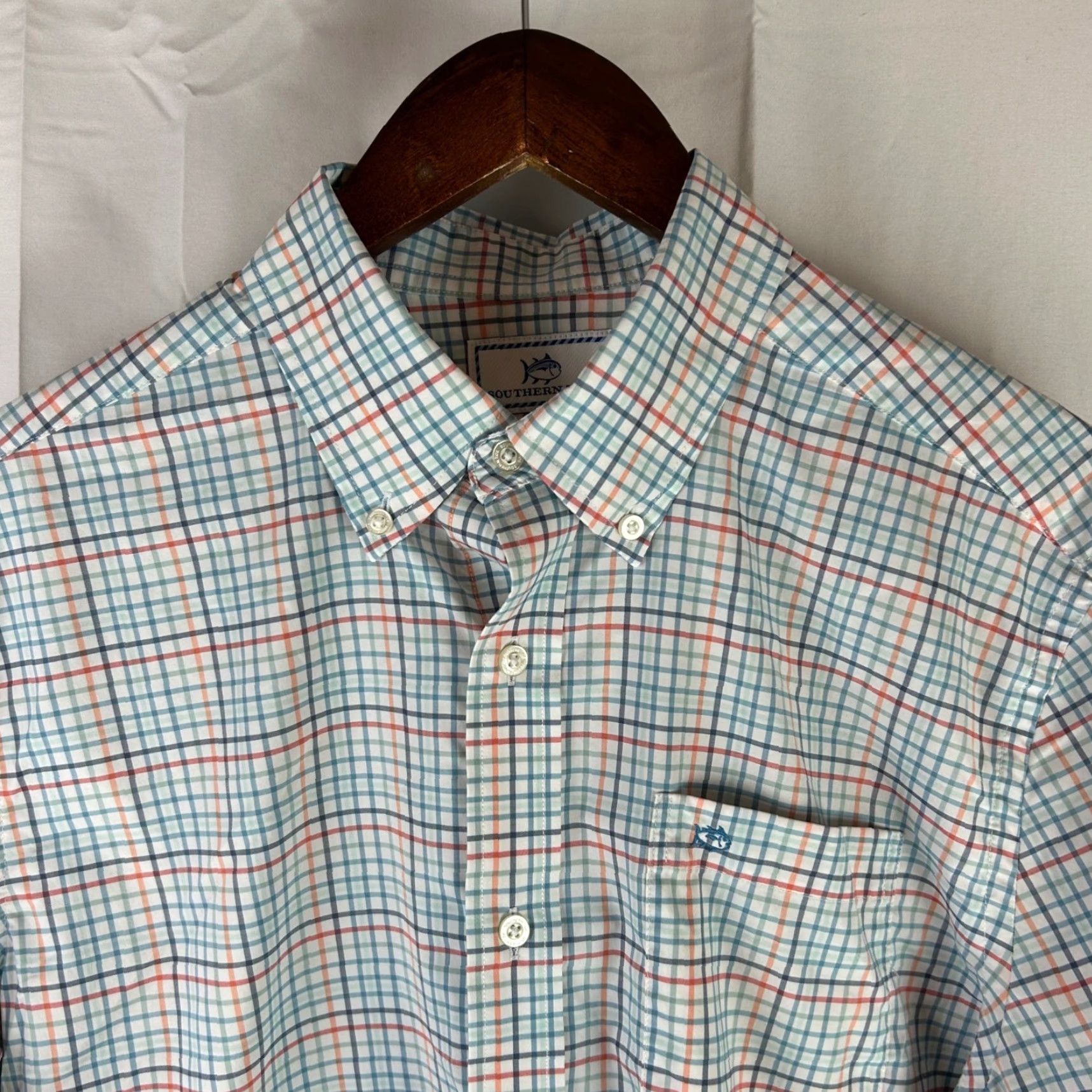 Southern Tide Southern Tide Intercoastal Shirt Mens Medium Blue Orange Plaid Performance 9136 Size US M / EU 48-50 / 2 - 2 Thumbnail