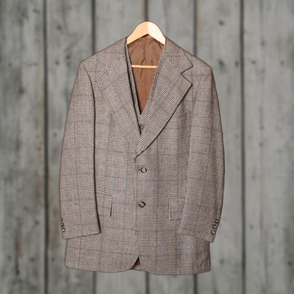Vintage VINTAGE Triton of New England Sport Coat 2 Piece Wool Plaid Houndstooth Glen Tweed Vest Sz. 42 R-L Mens Size US XS / EU 42 / 0 - 1 Thumbnail
