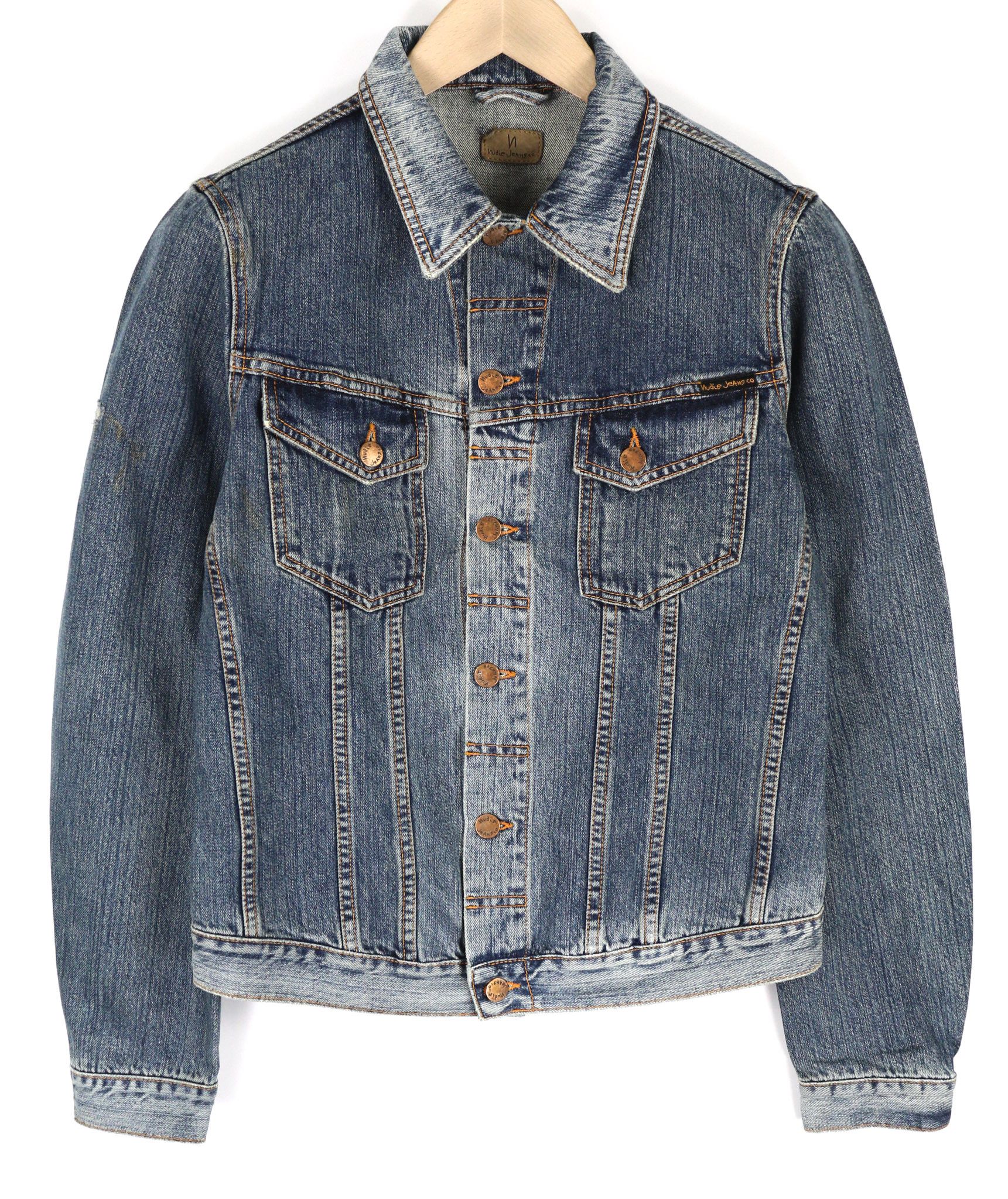 Nudie Jeans BILLY S Crunch Blue Denim Logo Jacket 81068 Size US S / EU 44-46 / 1 - 1 Thumbnail
