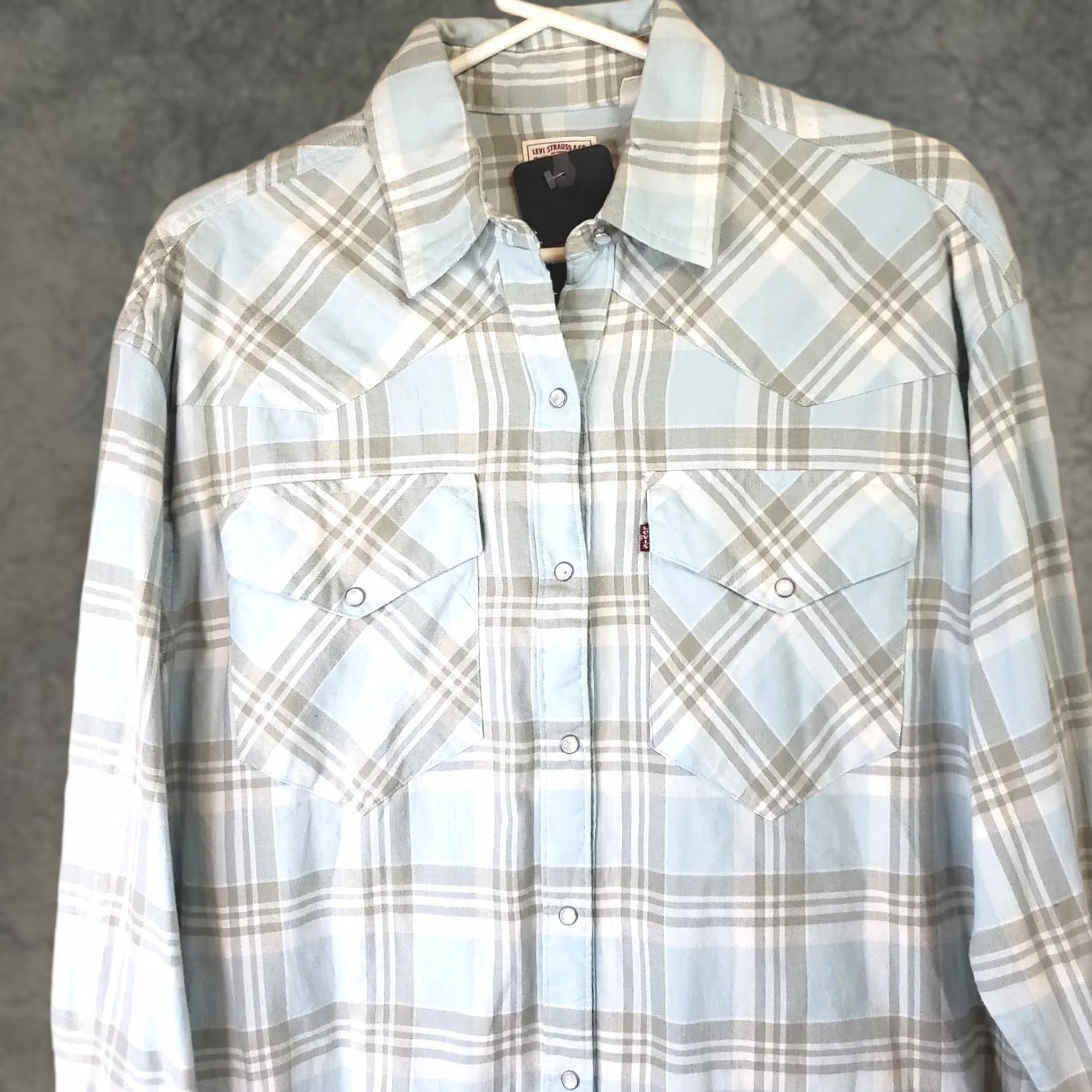 Levi's VINTAGE Levis Shirt Women M Blue White Plaid Button Up Flannel Relaxed Pearl Snap Levi's Logo Casual Sleeve Cotton Fall Winter Spring Size M / US 6-8 / IT 42-44 - 1 Thumbnail