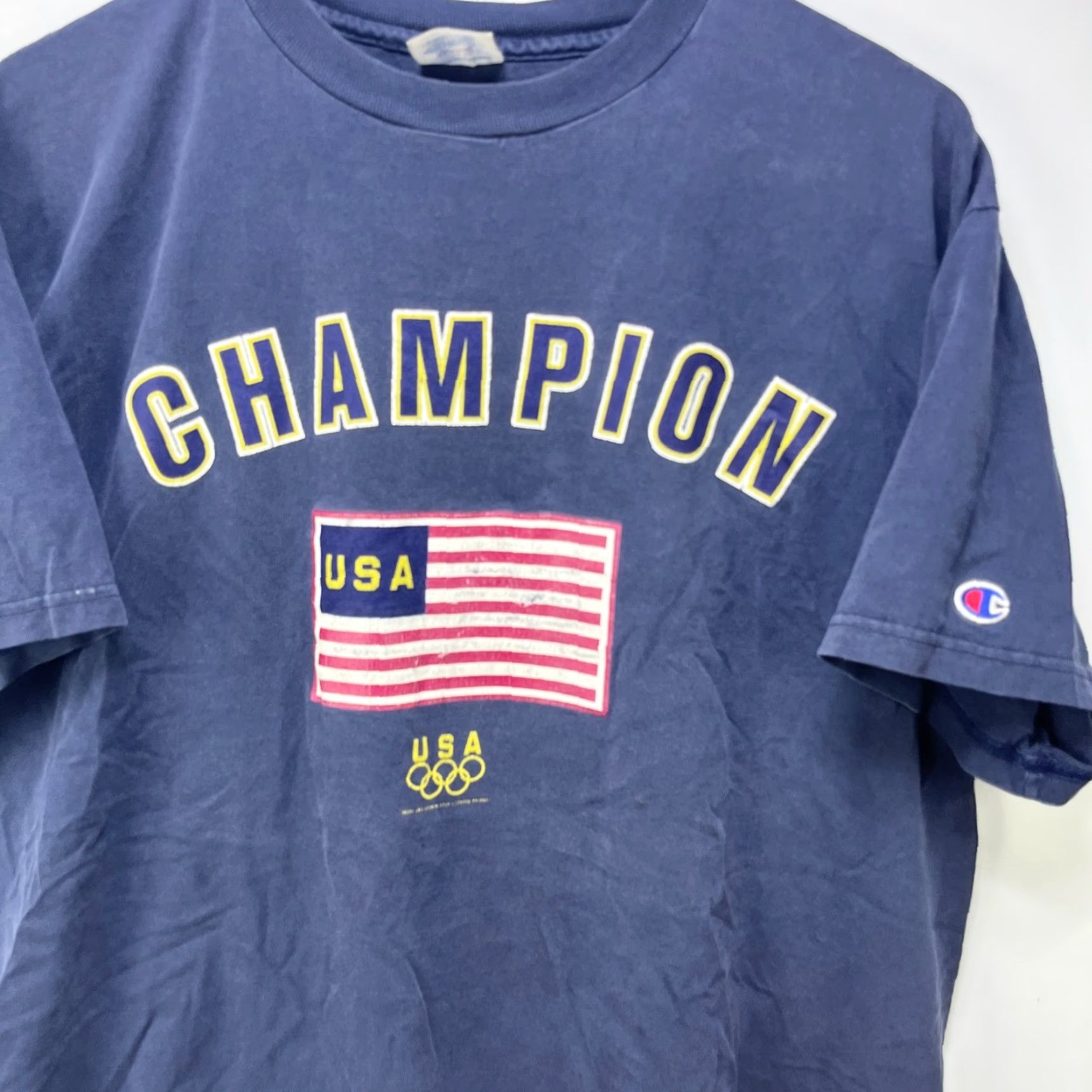 Champion VINTAGE Champion USA Olympics T Shirt XL Shirt Men 90s Blue/White Cotton Crew Neck Short Sleeve Vintage 90s Mens T-Shirt Size US XL / EU 56 / 4 - 2 Thumbnail