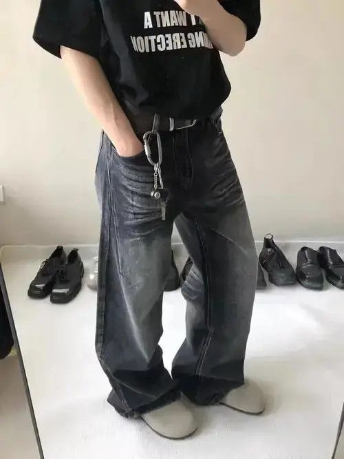 Other Retro washed black distressed whiskered jeans Size US 32 / EU 48 - 1 Thumbnail