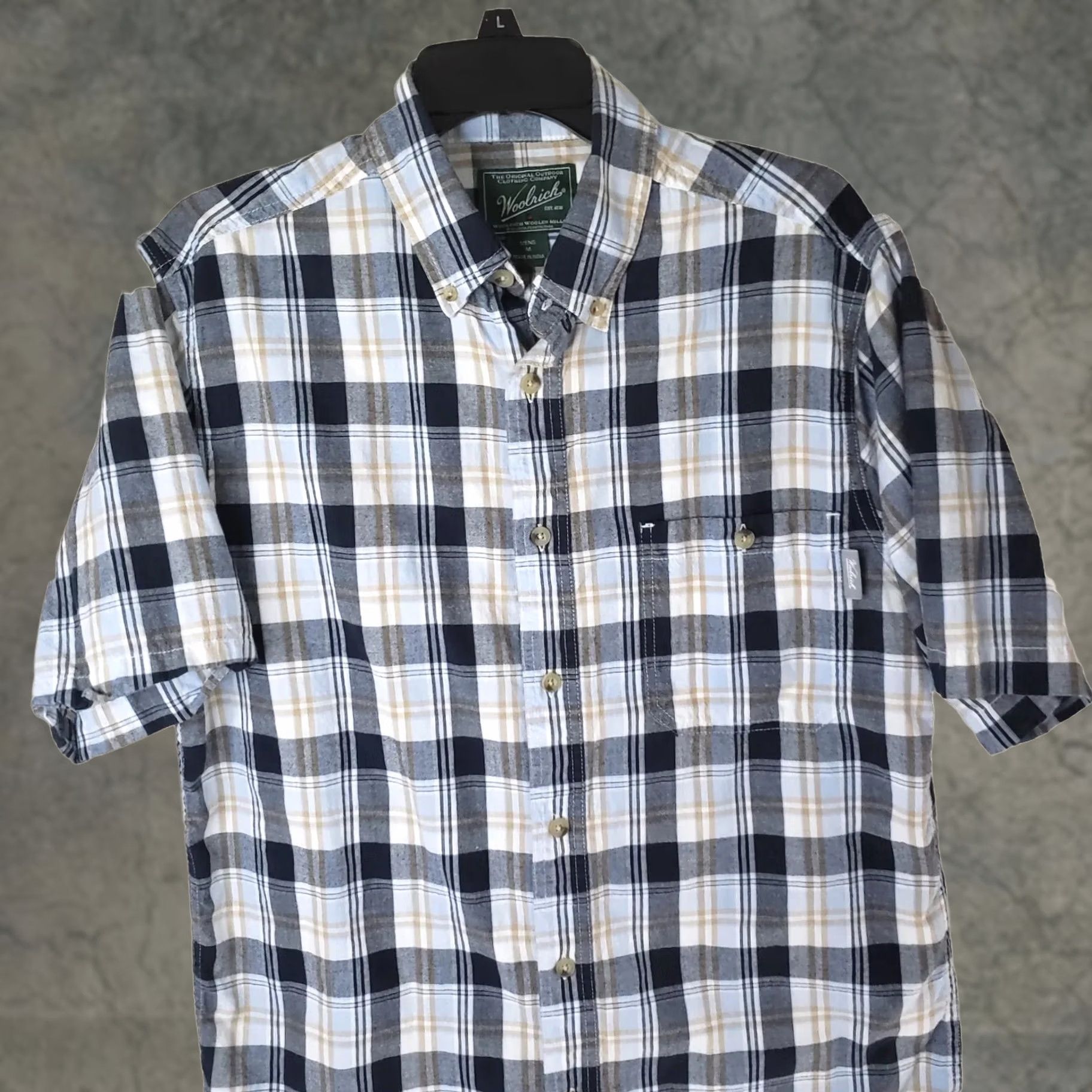Vintage Woolrich Button-Up Shirt Mens M Blue White Plaid Short Sleeve Pocket Cotton Size US M / EU 48-50 / 2 - 1 Thumbnail