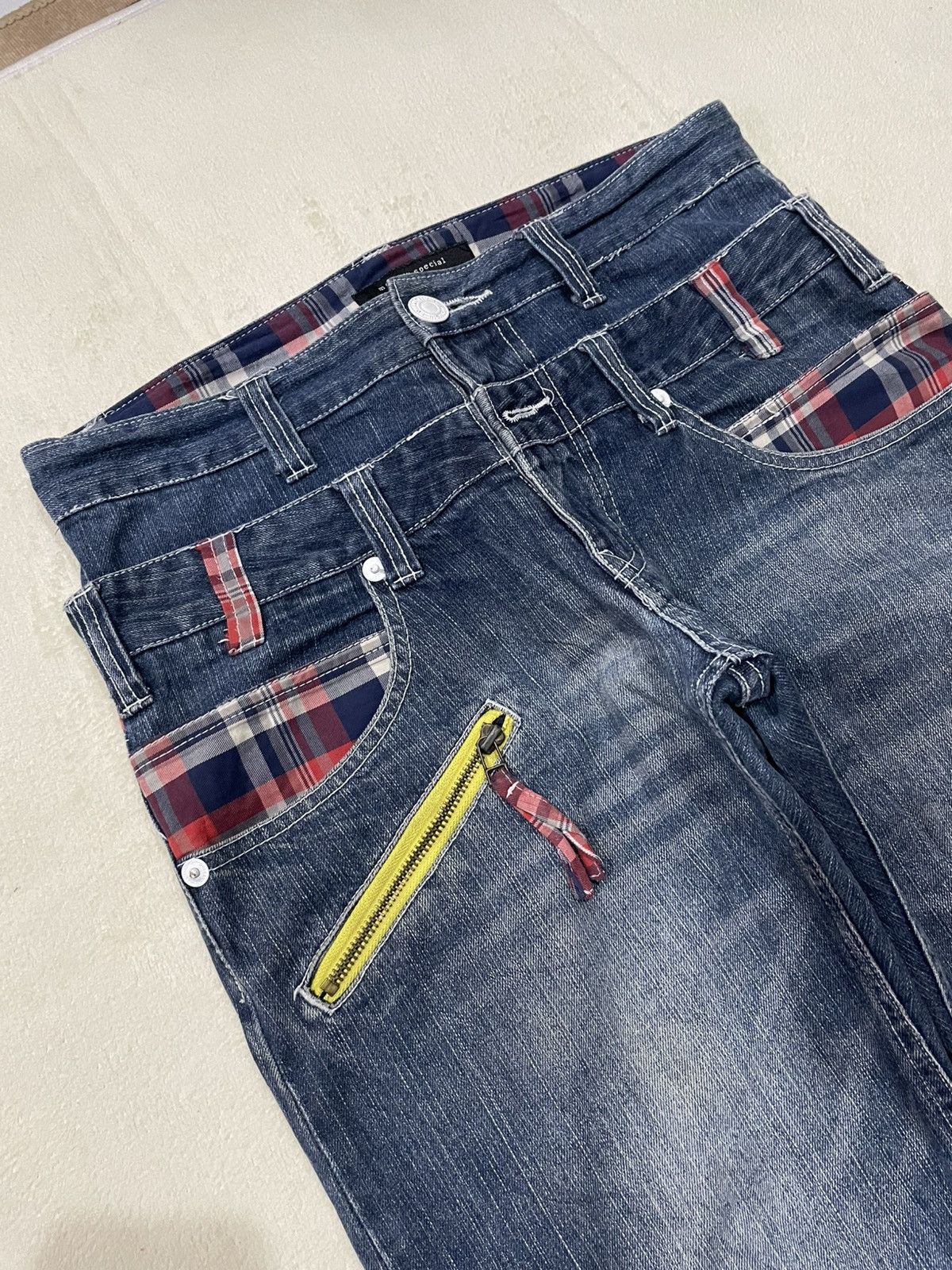 Japanese Brand Vintage Memory Special Double Waist Faded Dark Blue Jeans Size US 32 / EU 48 - 6 Thumbnail