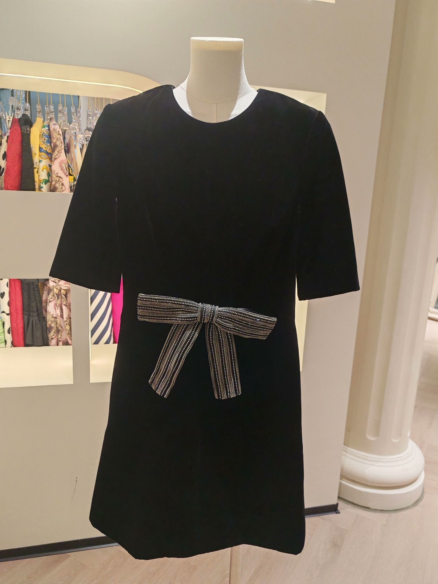 Saint Laurent Paris Saint Laurent Beaded Bow Velvet Dress Size S / US 4 / IT 40 - 1 Thumbnail