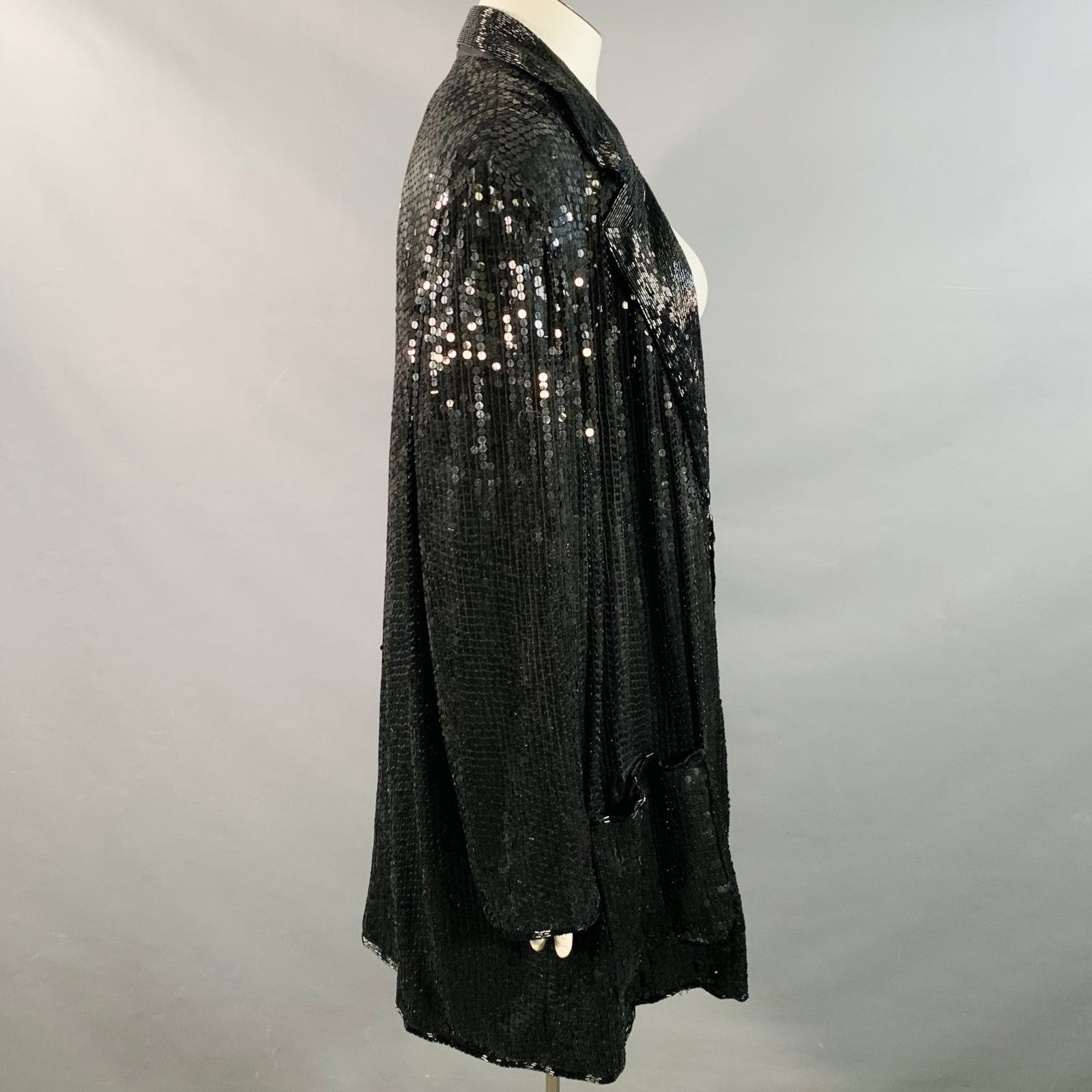 Other XL Black Silk Beaded Sequined Open Front Jacket Blazer Size XL / US 12-14 / IT 48-50 - 4 Thumbnail