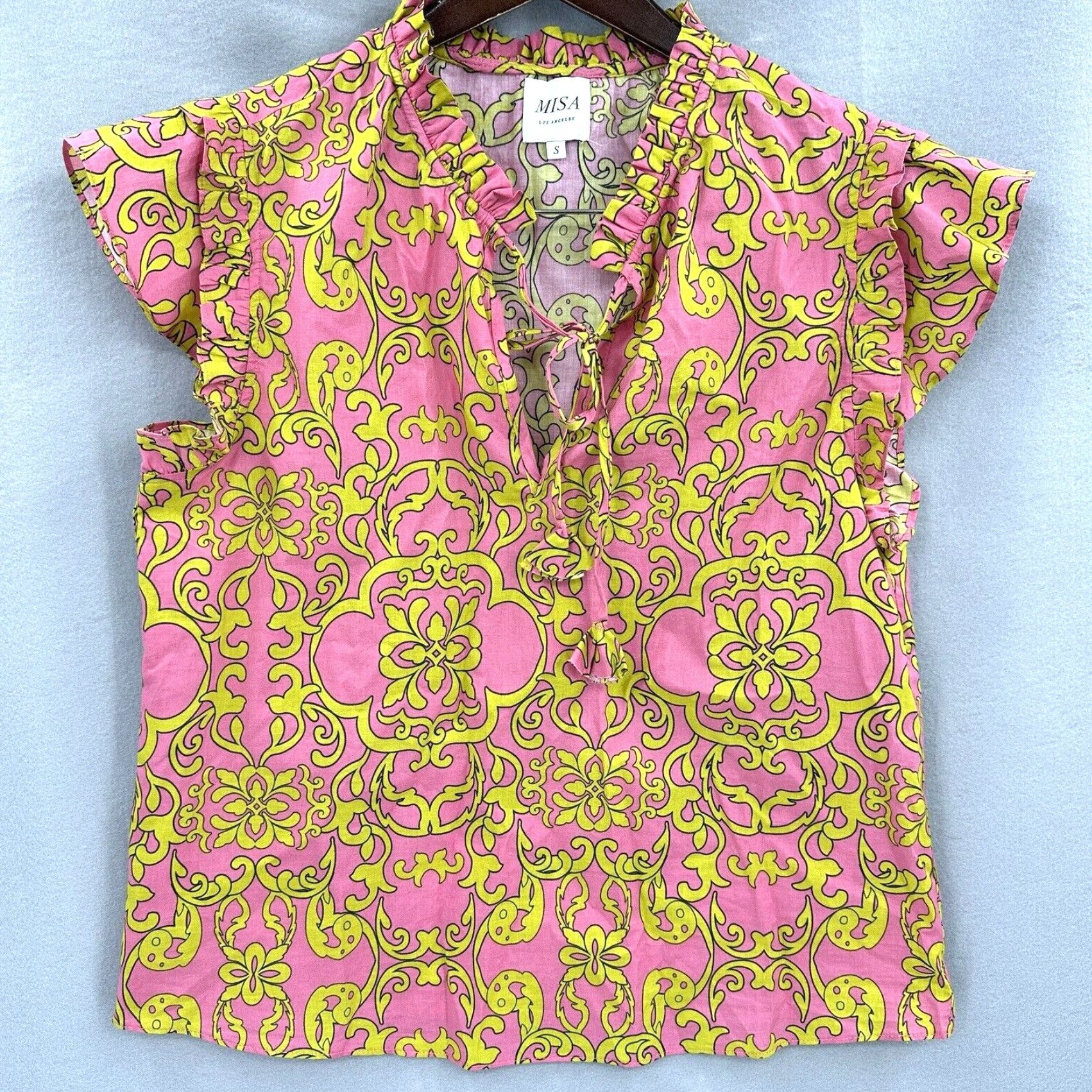 Vintage Misa Blouse Womens Small V Neck Flutter Tassel Luxury Quiet Flowy Los Angeles Size S / US 4 / IT 40 - 2 Thumbnail