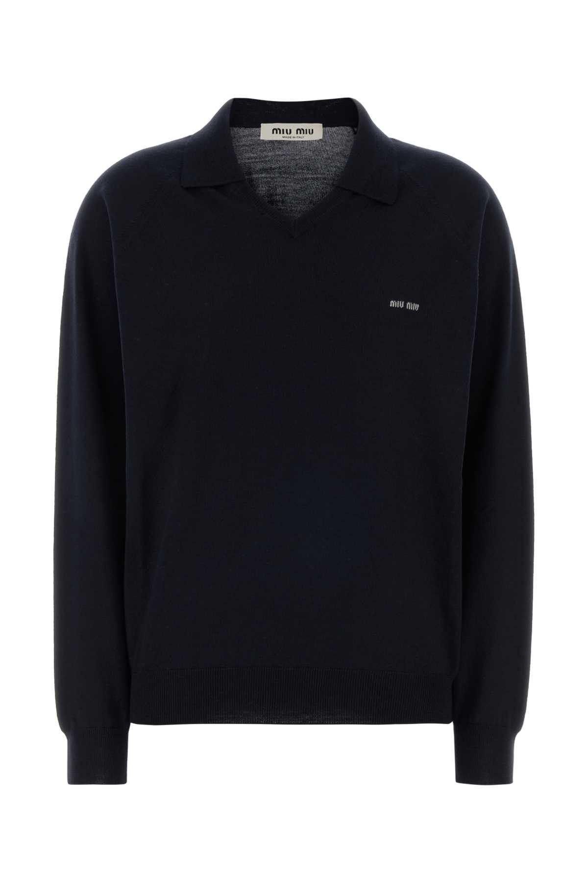 Miu Miu Midnight Blue Wool Polo Shirt Size XS / US 0-2 / IT 36-38 - 1 Thumbnail