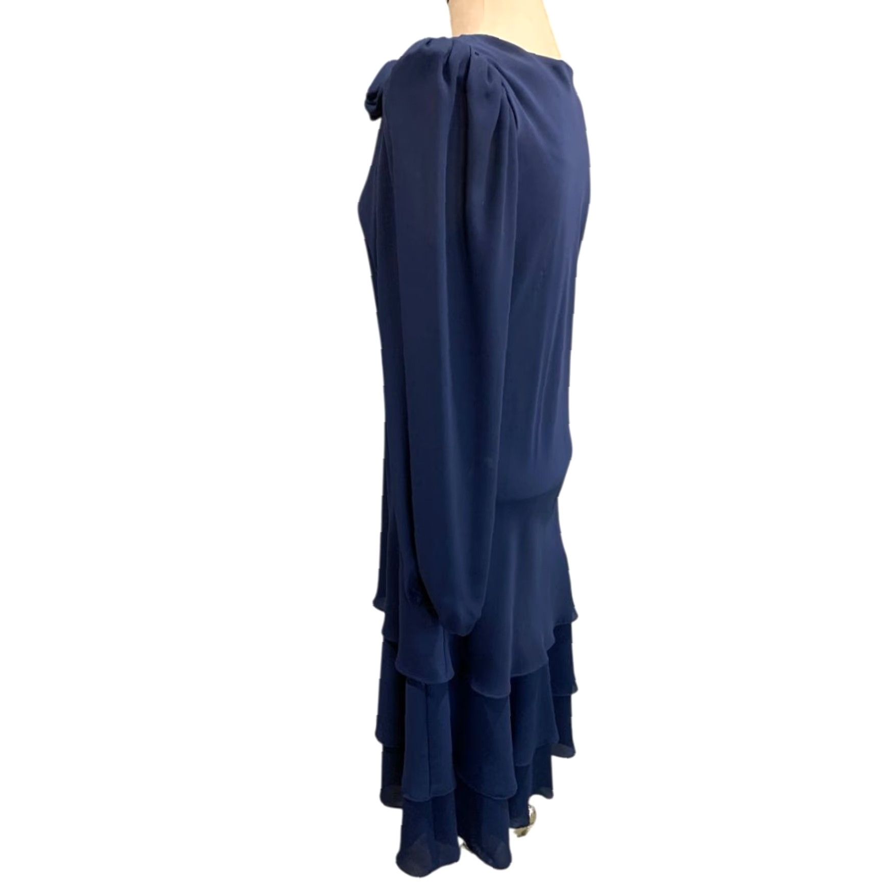 Vintage VINTAGE After Dark Navy Blue Dress Shoulder Pads Rosette Medium M Women Dress Long Blue Rosette 44" Shoulder to Hem Mens? Women? Size M / US 6-8 / IT 42-44 - 6 Thumbnail