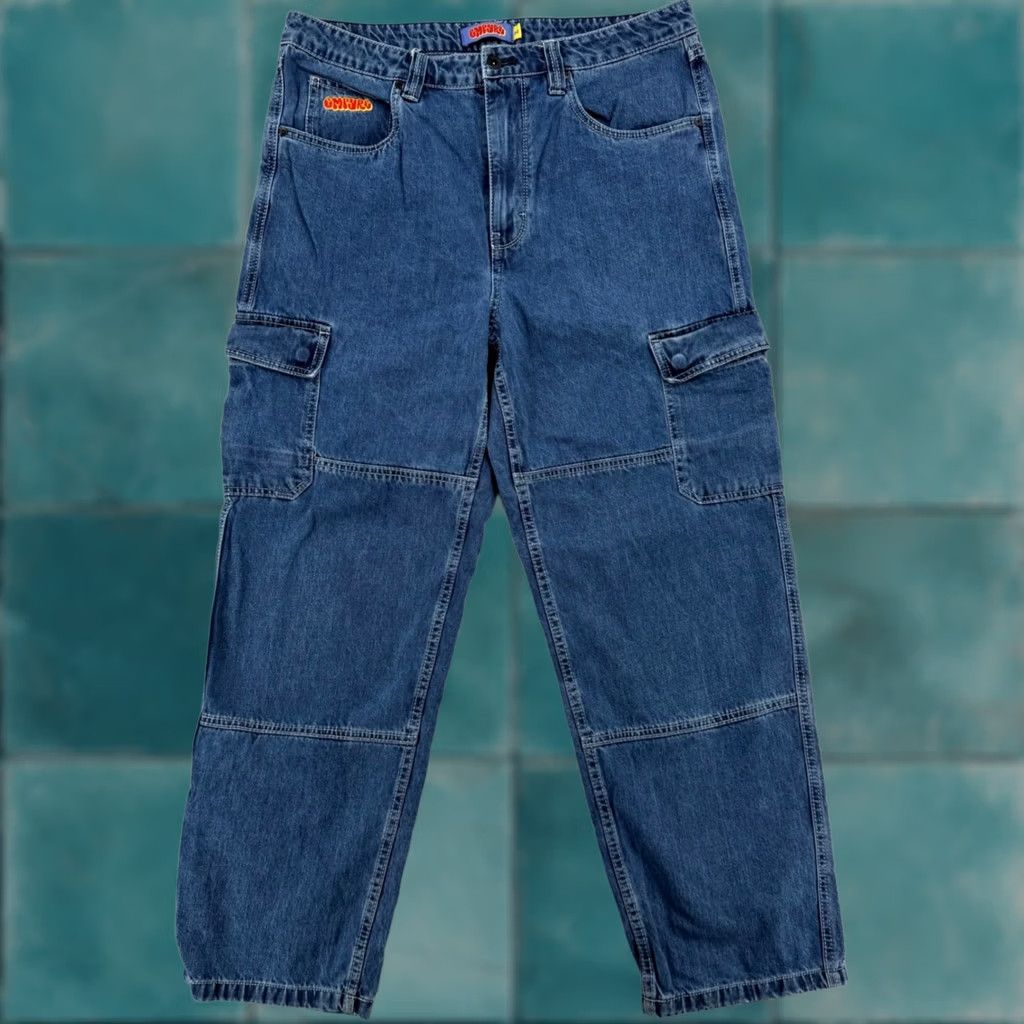 Empyre Empyre Jeans Cargo Cargo Pocket Jeans Medium Wash Blue Denim Skate Pants Men 34 Denim Wide-Leg Relaxed 5-Pocket Zip Button Mens Size 24" / US 00 / IT 34 - 1 Thumbnail
