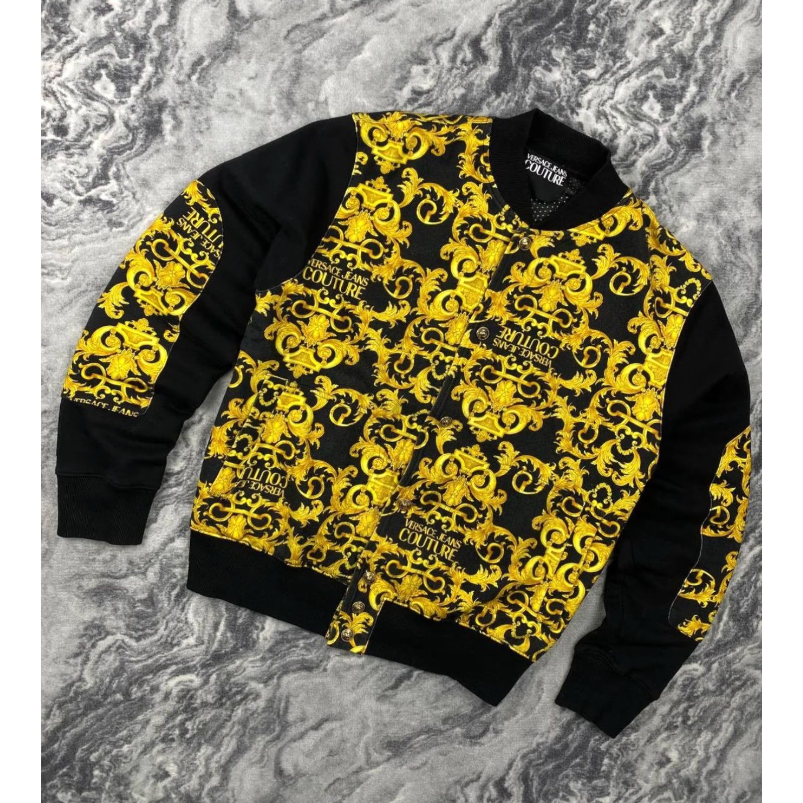 Versace Jeans Couture Versace Jeans Couture Baroque Print Big Logo Full Zip Sweatshirt Men M Yellow Logo Long Sleeve Crew Neck Cotton Regular Fit Vintage No Size US M / EU 48-50 / 2 - 2 Thumbnail