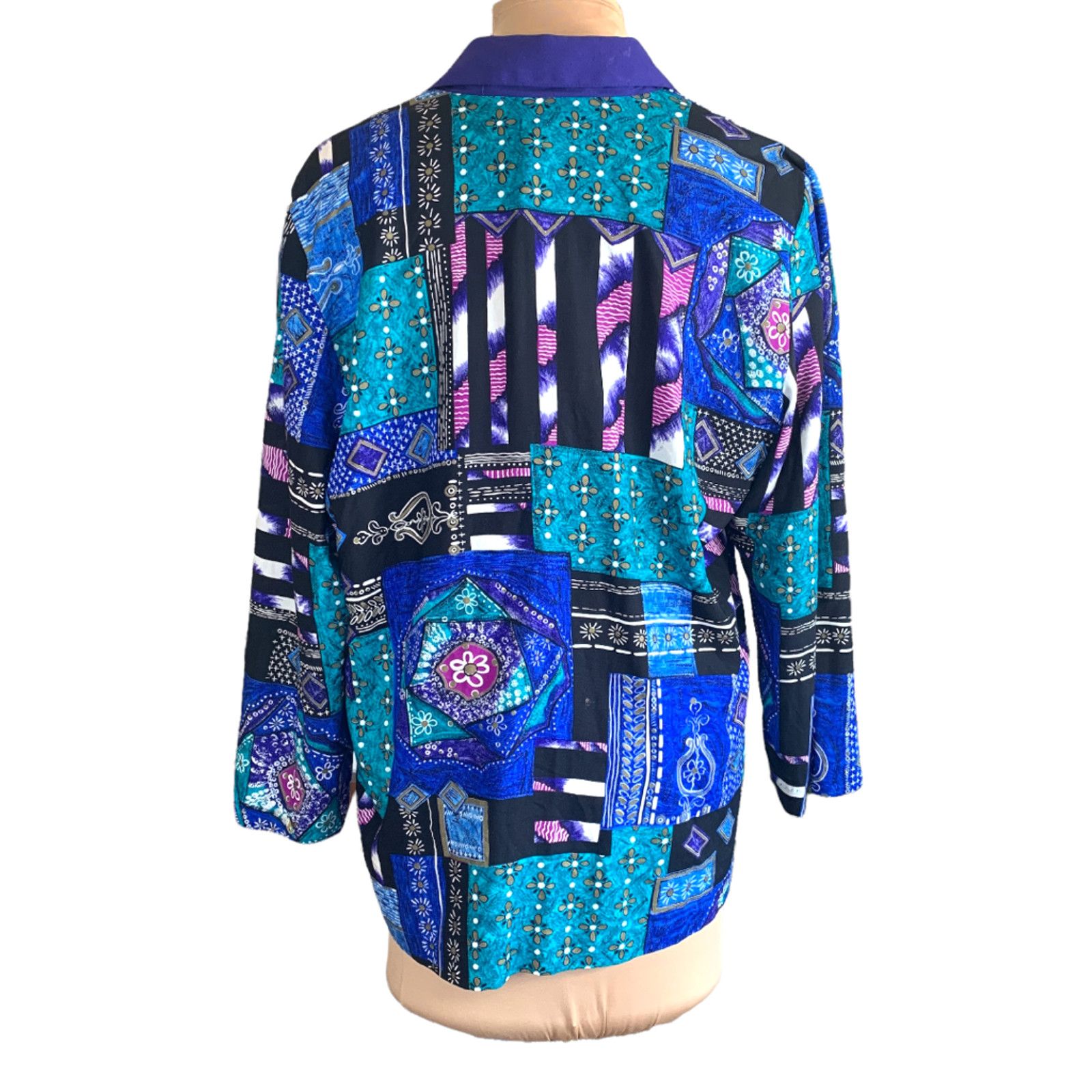 Vintage Vintage Petite Blazer Jacket Oversized Bold Patchwork Floral Size XL / US 12-14 / IT 48-50 - 3 Thumbnail