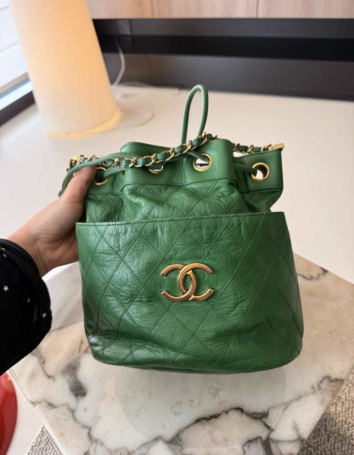 Chanel Chanel Vintage Green Leather Woven Chain Bucket Bag J36 Size ONE SIZE - 4 Thumbnail