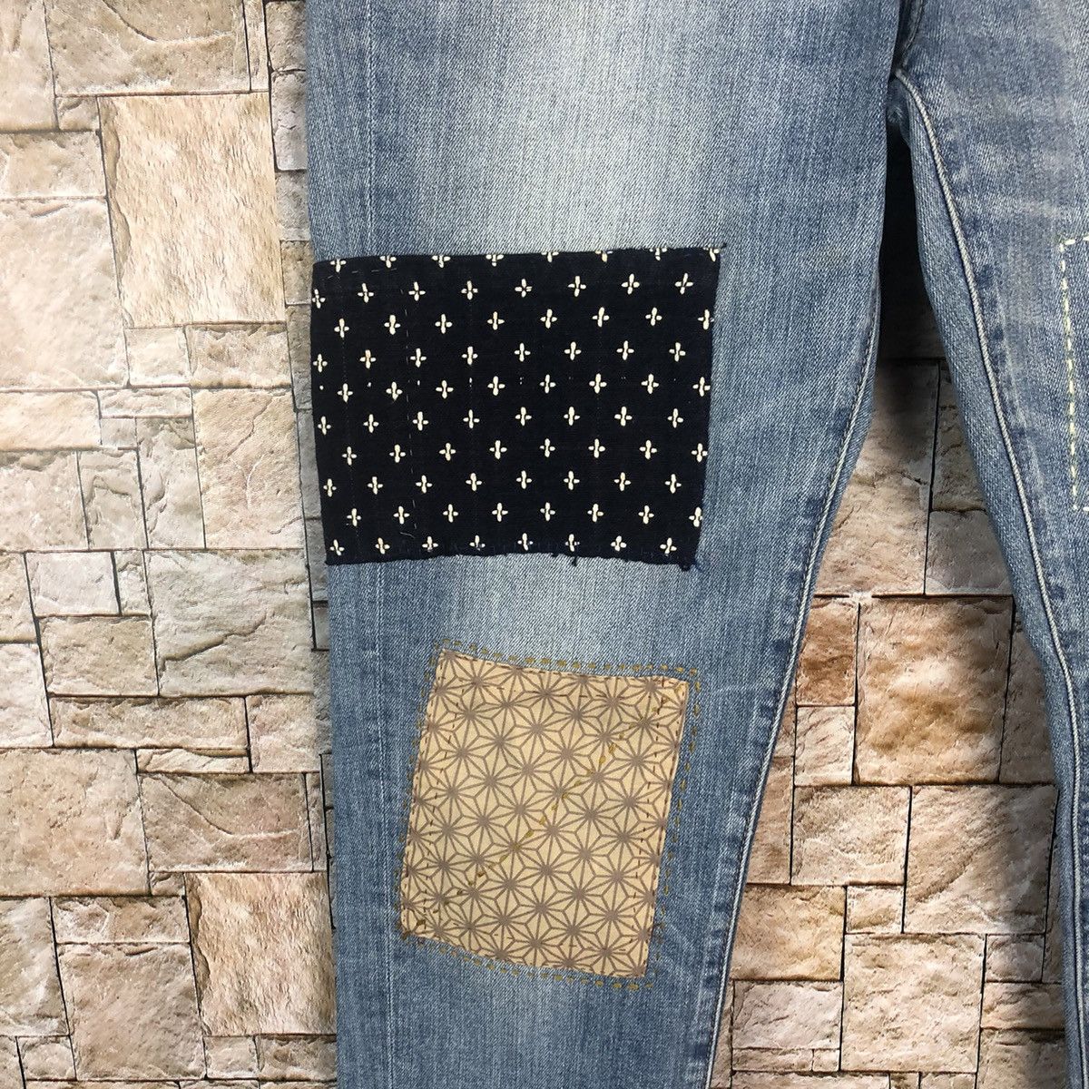 LOWRYS FARM Lowrys Farm sashiko patchwork Blue Denim Pants #A75 Size US 30 / EU 46 - 10 Thumbnail