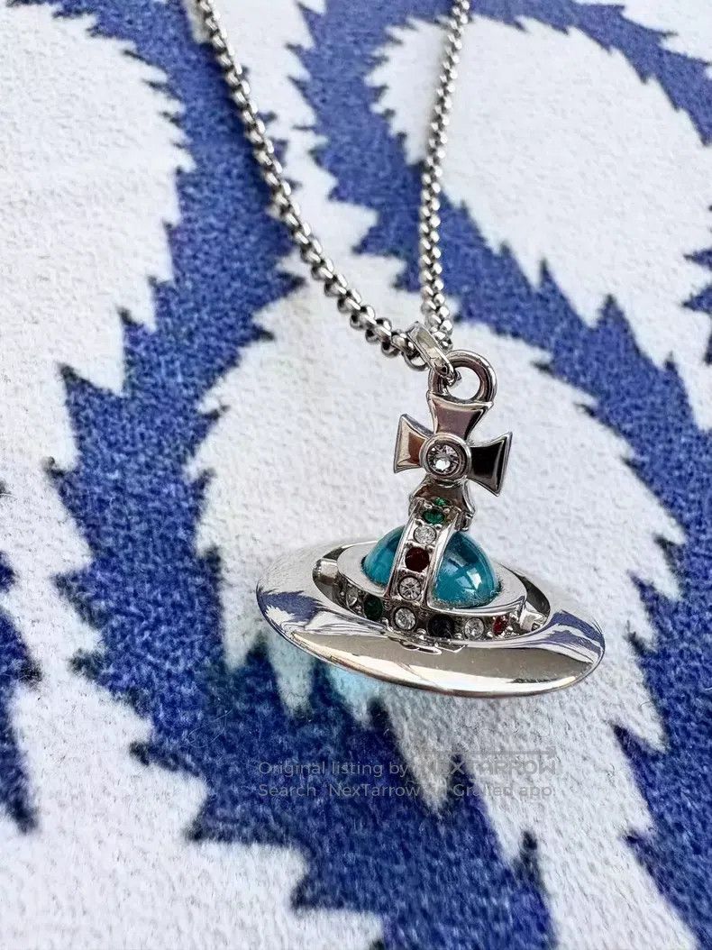 Vivienne Westwood Vivienne Westwood Teal medium-sized Saturn Orb necklace Size ONE SIZE - 1 Thumbnail