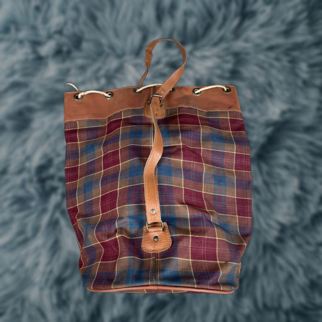 Vintage VINTAGE Drawstring Plaid Circle Shoulder Bag 70s Travel Size ONE SIZE - 1 Thumbnail