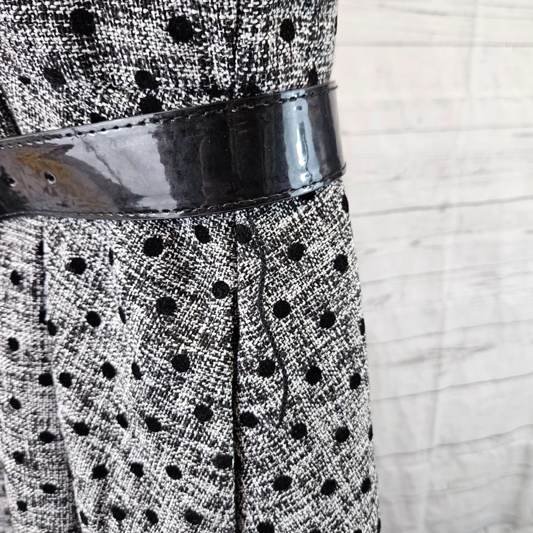 Vintage Modcloth Womens Dress Sz 6 Black Gray Tweed Polka Dot Sleeveless Belted Dress Size M / US 6-8 / IT 42-44 - 5 Thumbnail