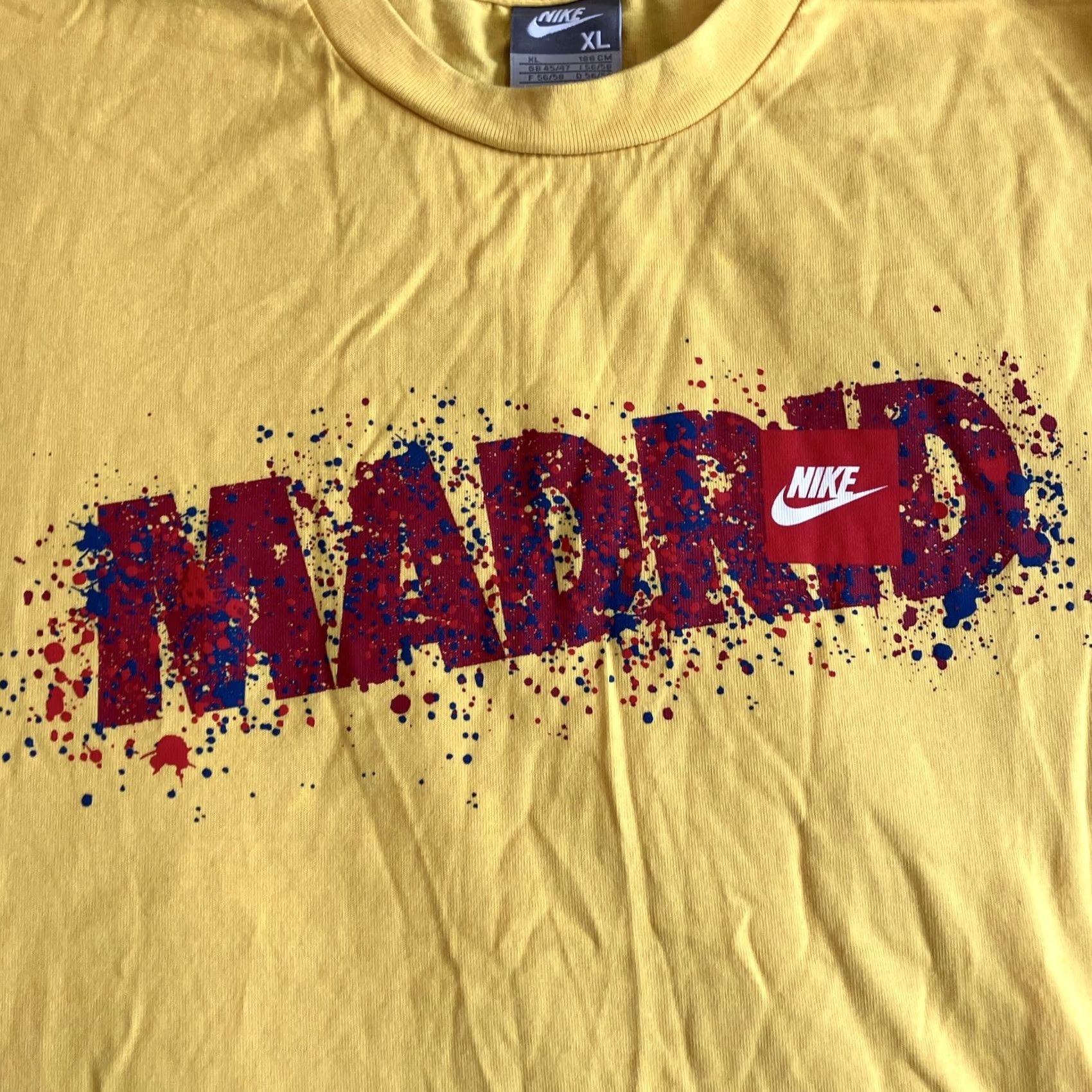 Nike VINTAGE Nike Madrid Double Sided T-Shirt XL Men Yellow Crew Neck Short Sleeve NWOT 90s Sports Running Track Graphic Print Gray Tag Size US XL / EU 56 / 4 - 2 Thumbnail