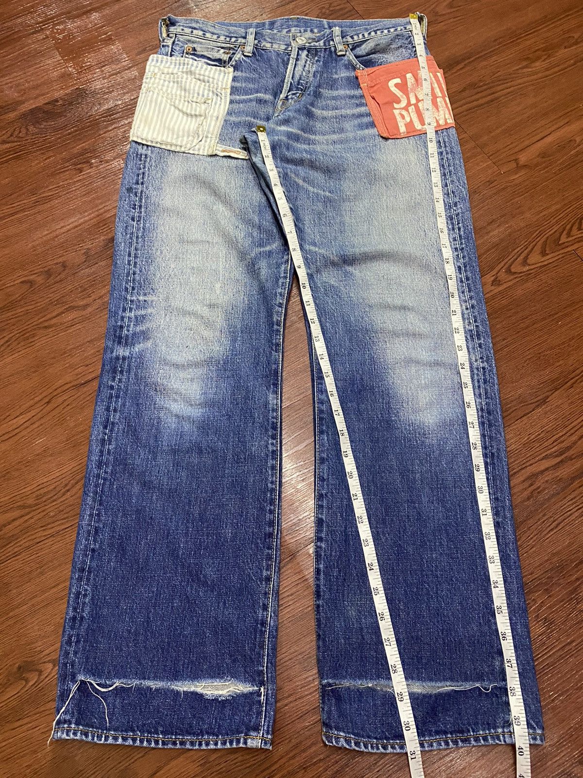 Vintage Vtg Japanese Denim Dungaree Selvedge Faded Wash Loose Jeans Size US 31 - 21 Thumbnail