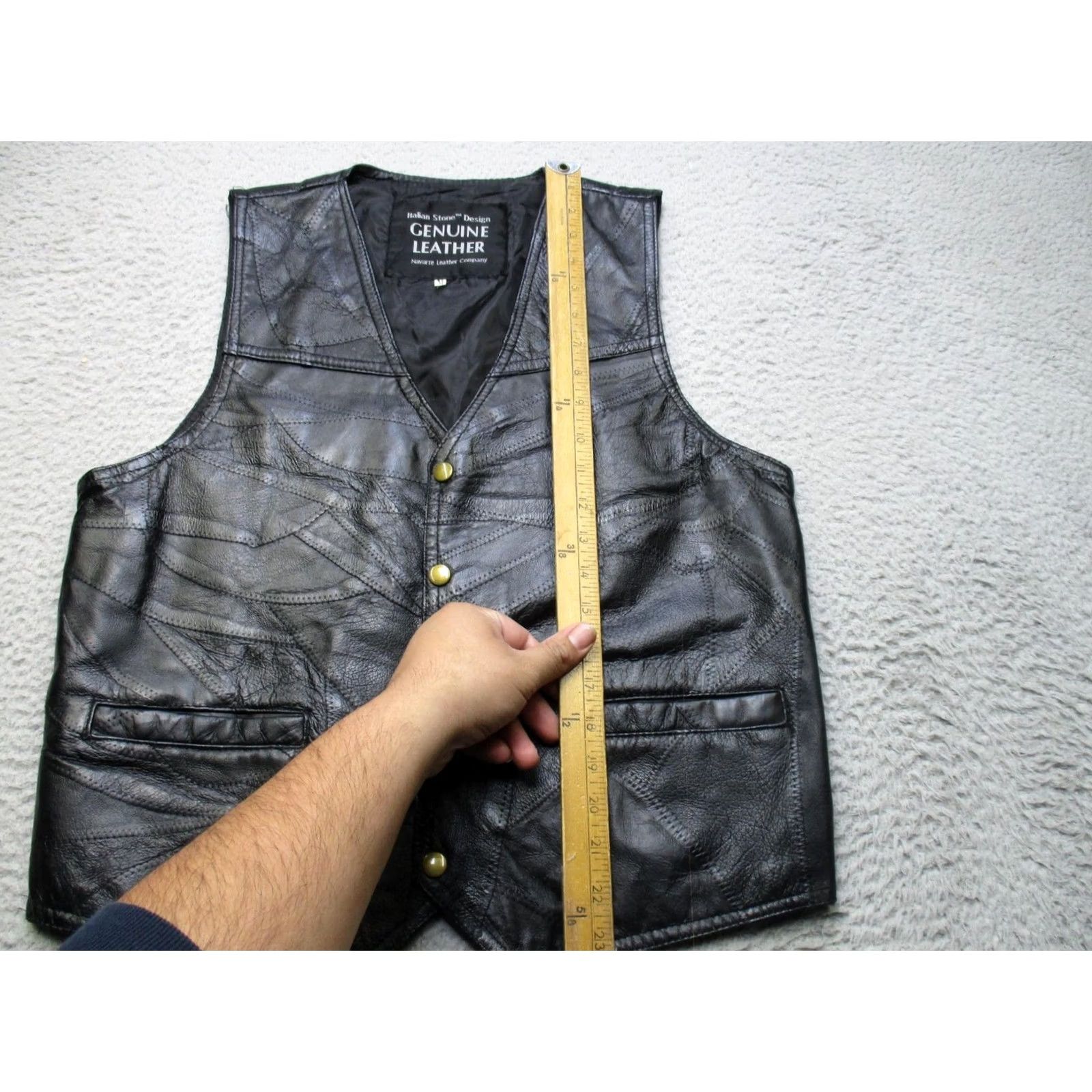 Vintage Italian Stone Design Leather Vest Mens Medium Black Biker Genuine Patchwork Size US M / EU 48-50 / 2 - 3 Thumbnail
