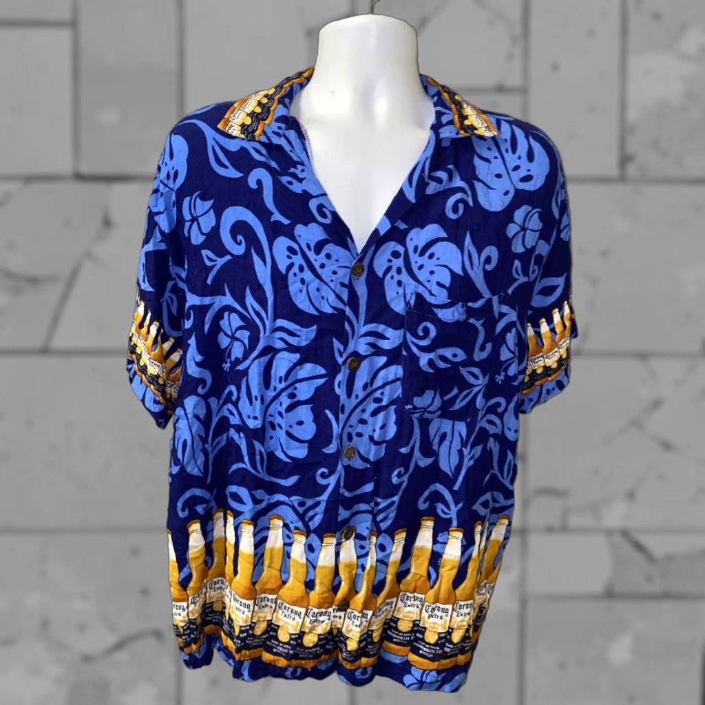 ALOHAS Corona Extra Mens Blue Beer Print Aloha Hawaiian Shirt 2XL Blue Hawaiian Aloha Shirts Mens Size US XXL / EU 58 / 5 - 1 Thumbnail