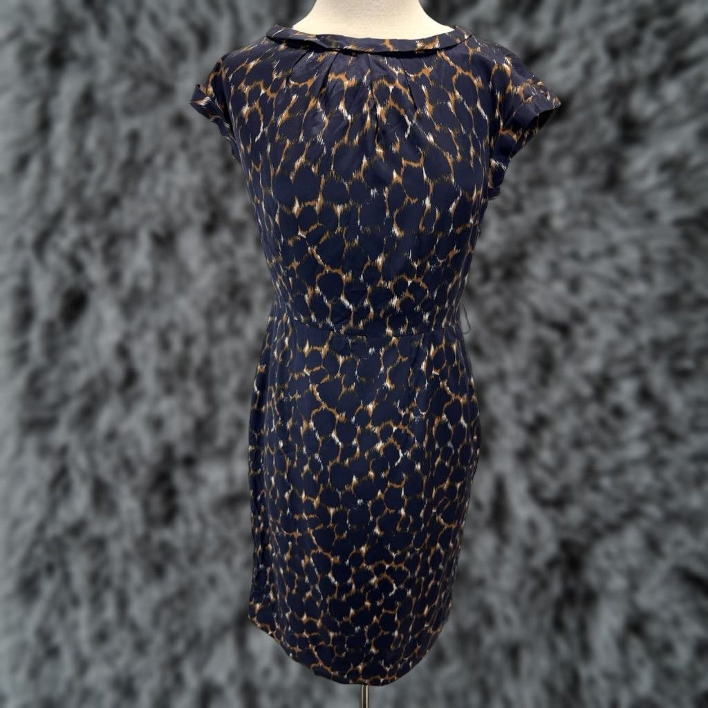 Boden VINTAGE Boden Women’s Silk Blend Pencil Dress Sz 6 Knee Length Navy Animal Print Cap Sleeve Party Cocktail Business Size M / US 6-8 / IT 42-44 - 1 Thumbnail