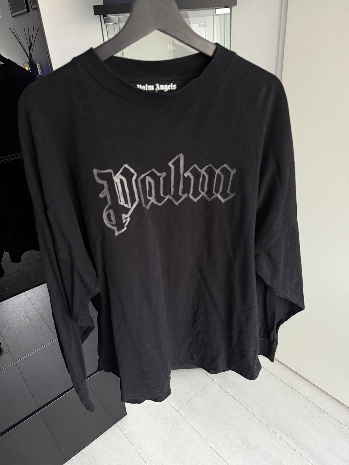 Palm angels black outlet logo long sleeve tee size M