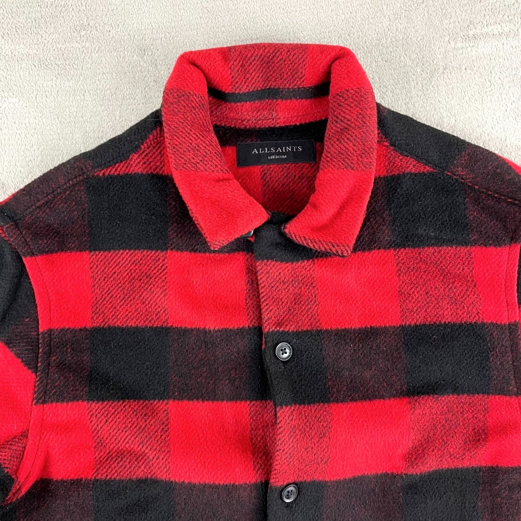 Allsaints All Saints DryTown Flannel Overshirt Men M Red Buffalo Check Wool Blend Size US M / EU 48-50 / 2 - 3 Thumbnail