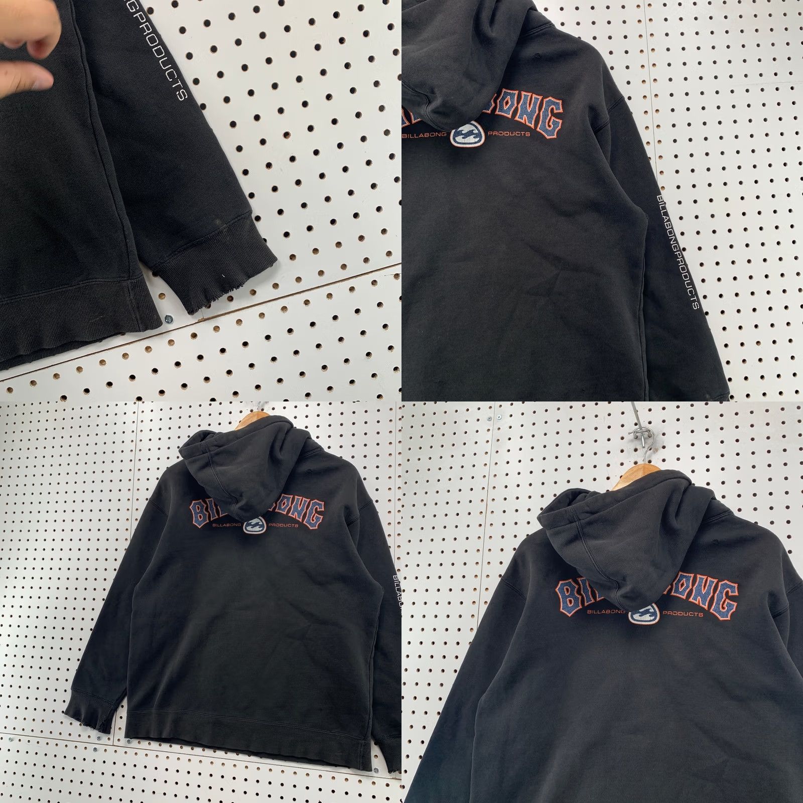 Billabong Vintage Billabong Hoodie Sweatshirt Mens Small Black Distresses Spell Out Sleeve Size US S / EU 44-46 / 1 - 10 Thumbnail