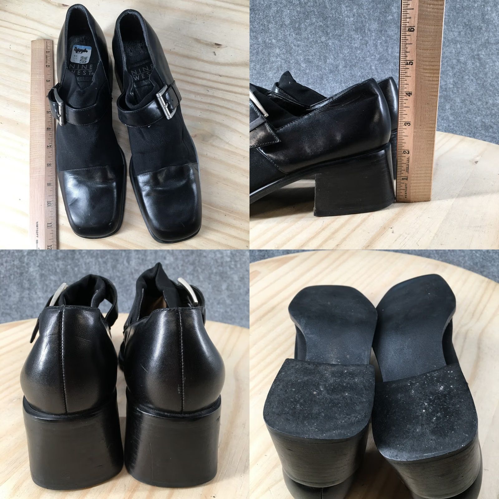 Nine West Nine West Shoes Womens 9 Slip On Cap Toe Buckle Loafer Black Faux Leather Heels - Casual Flats Fits M Toe Cap Buckle Slip On Size ONE SIZE - 8 Thumbnail