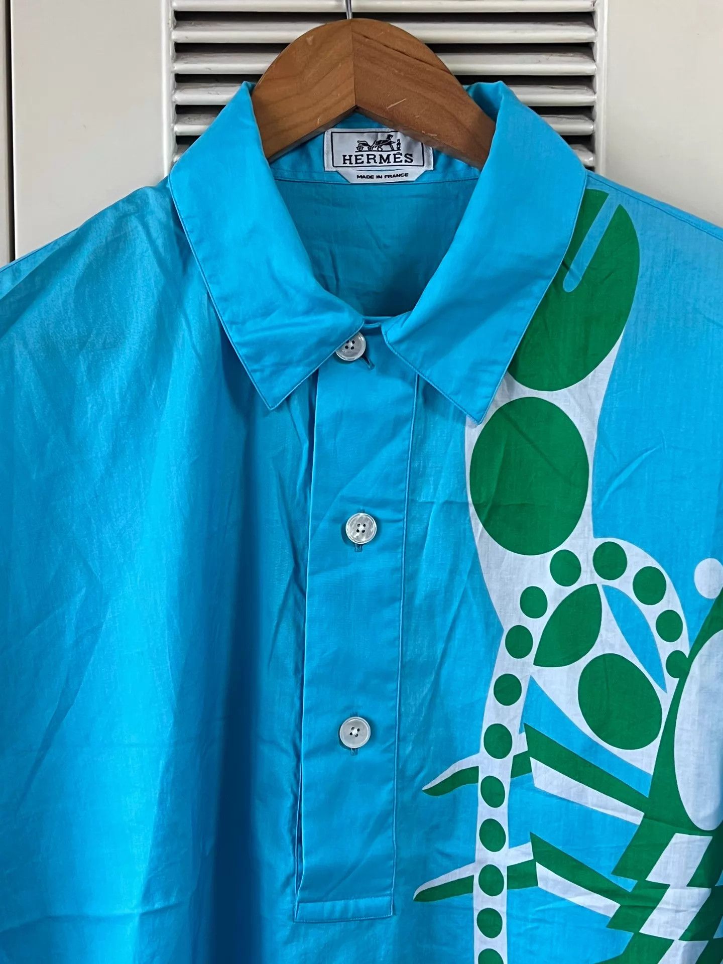 Hermes Hermes SS shirt oversized 40 blue green geometric Size US M / EU 48-50 / 2 - 3 Thumbnail