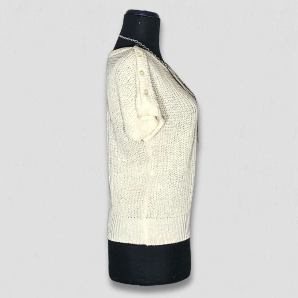 Vintage Y2K Chaus Chunky Knit Blouse Short Sleeves Cotton Cream sz S Size XS / US 0-2 / IT 36-38 - 3 Thumbnail