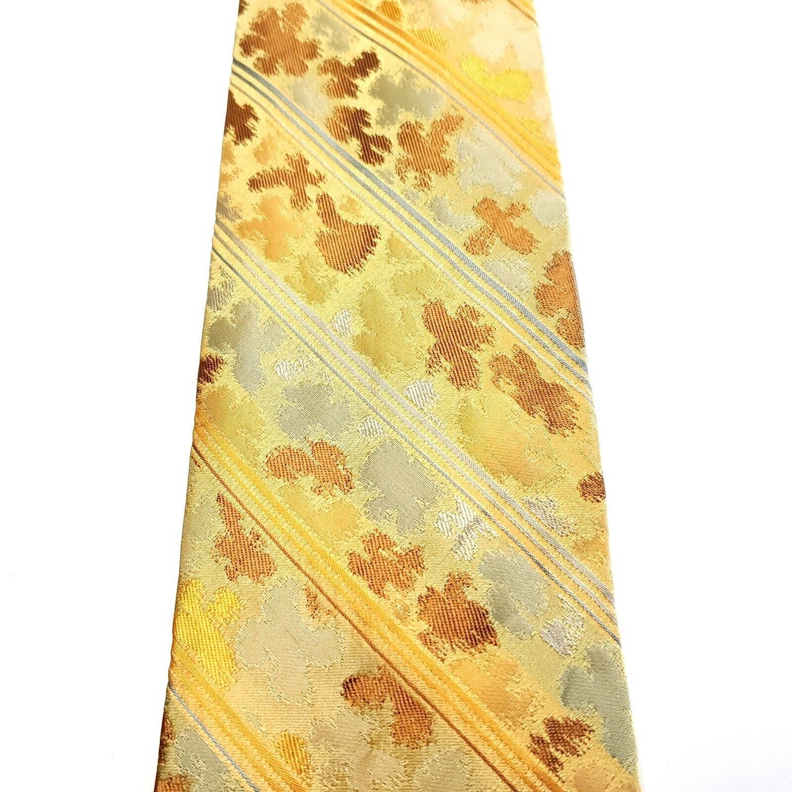 Tom James Innocenti Tom James Yellow Silk Tie Woven Short Striped Flor Size ONE SIZE - 2 Thumbnail