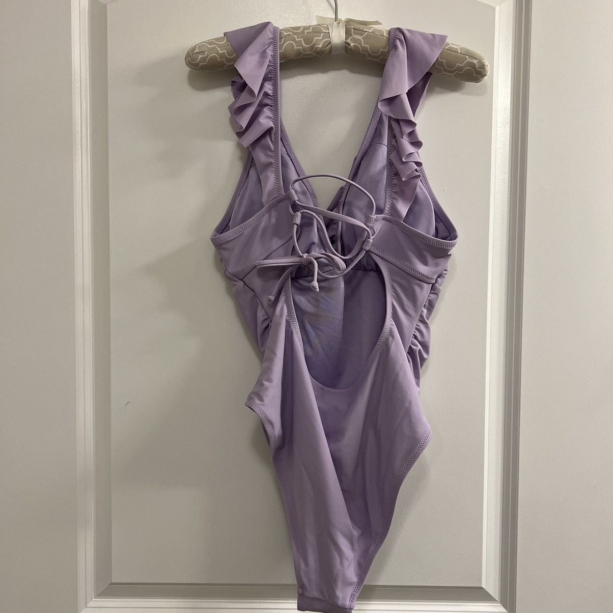 Other Unbranded Ruffle Plunge One-Piece Swimsuit Lavender Purple Size ONE SIZE - 4 Thumbnail