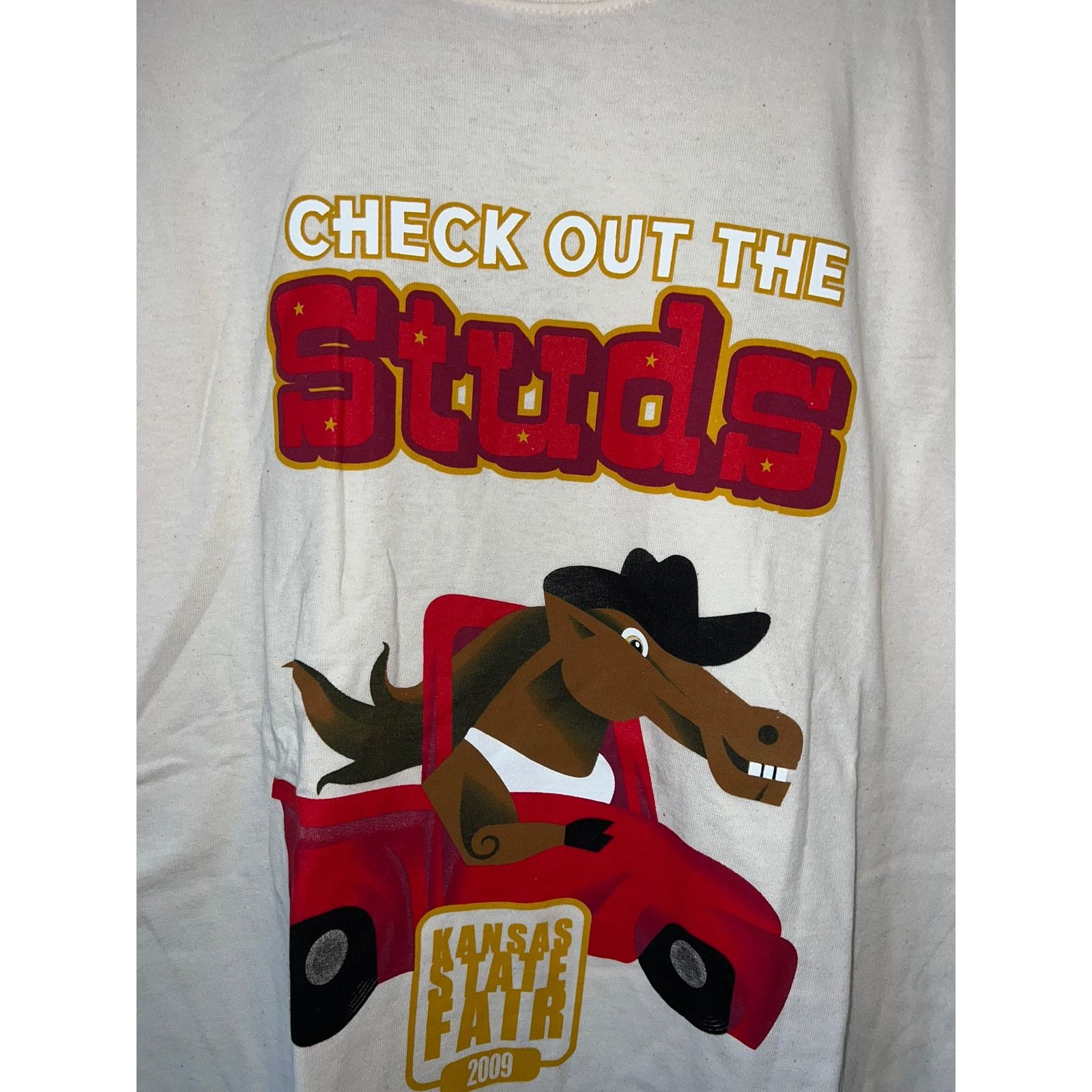 Gildan 2009 Kansas State Fair Check out The Studs Horse White Shirt Size US L / EU 52-54 / 3 - 4 Thumbnail