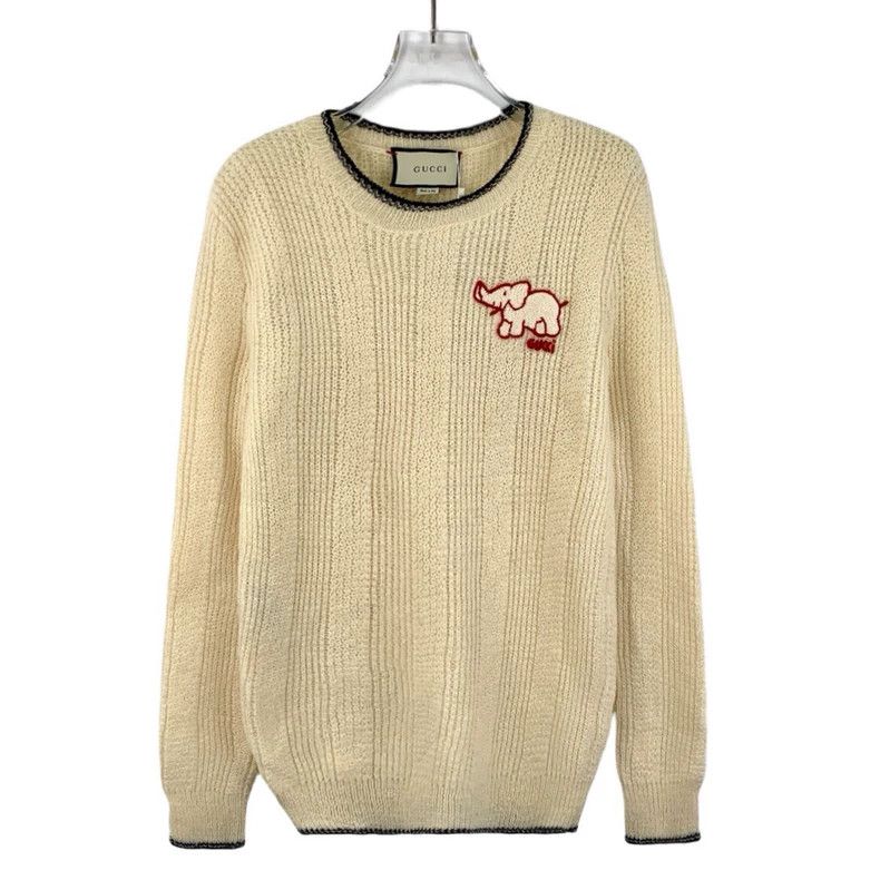 Gucci Gucci Beige elephant letter embroidered wool round-neck lo Size US XS / EU 42 / 0 - 1 Thumbnail