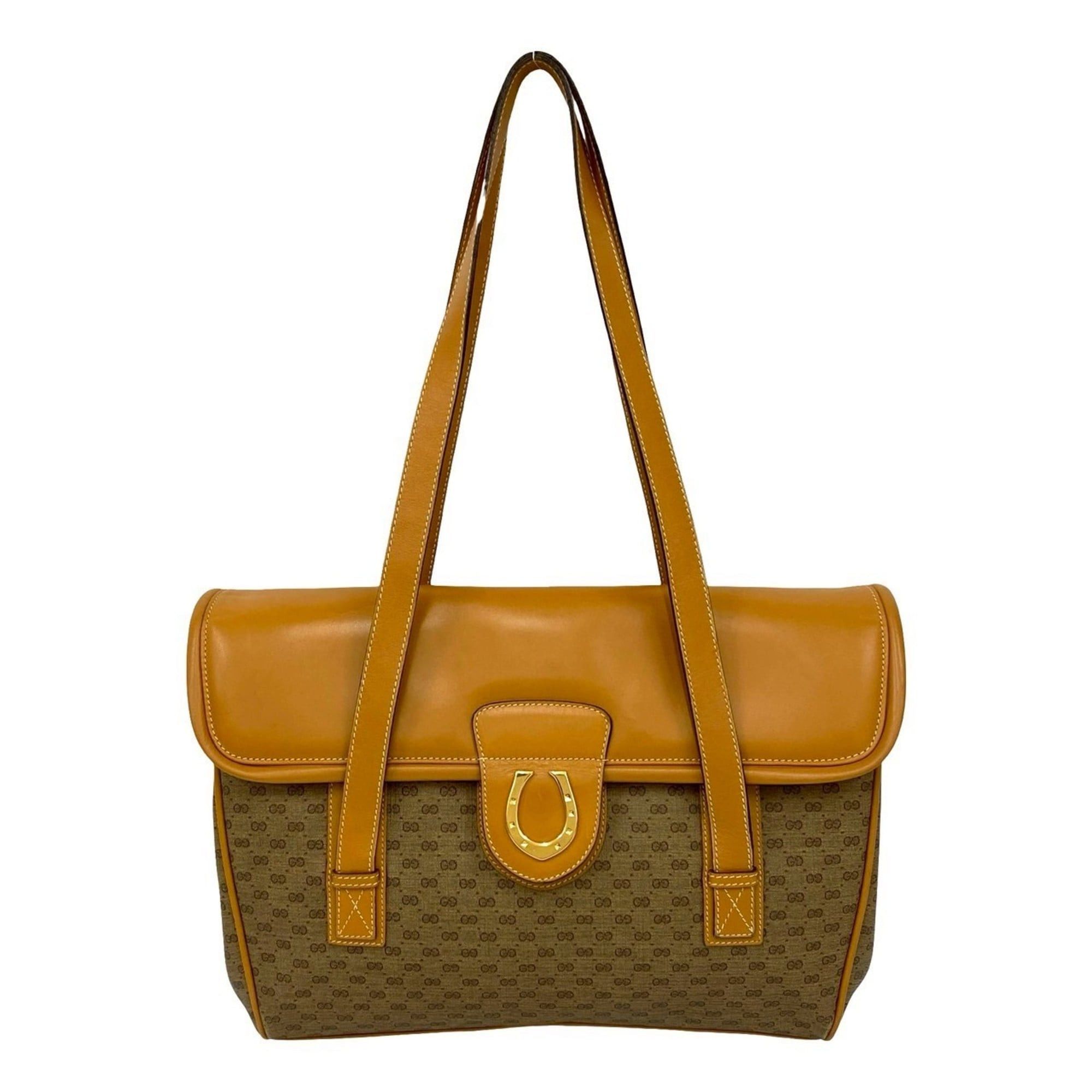 Gucci GUCCI Old Gucci Micro GG Horseshoe Leather Semi-Shoulder Bag Tote Brown 802-7 Size ONE SIZE - 1 Thumbnail