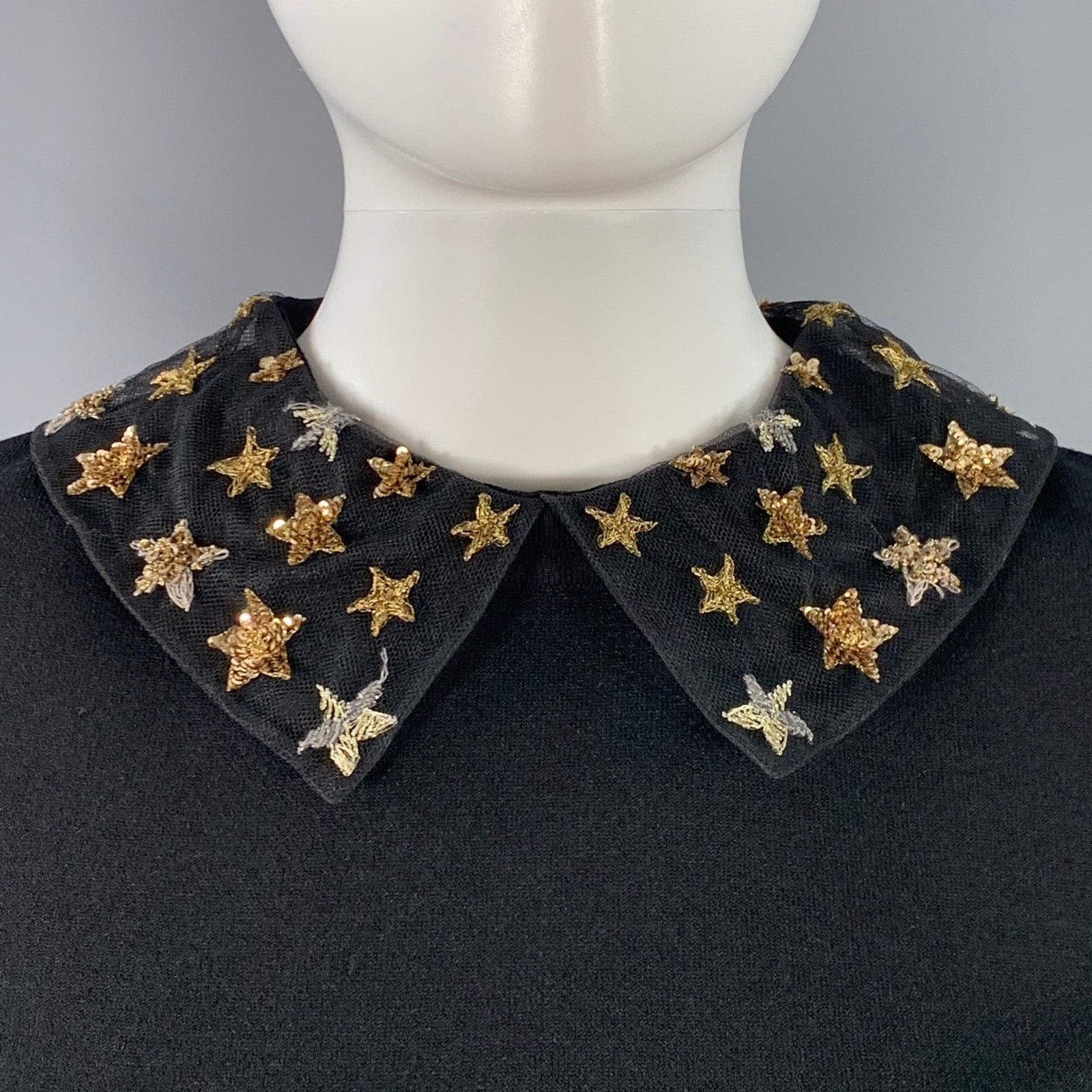 Valentino M Black Gold Viscose Blend Stars Applique Short Sleeve Dress Size M / US 6-8 / IT 42-44 - 2 Thumbnail
