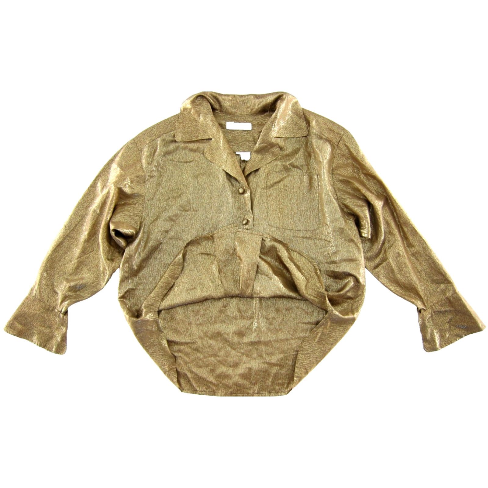 Vintage VINTAGE Mary Ann Restivo Silk Metallic Gold Button Down Long Sleeve Blouse 10/L Size L / US 10 / IT 46 - 4 Thumbnail