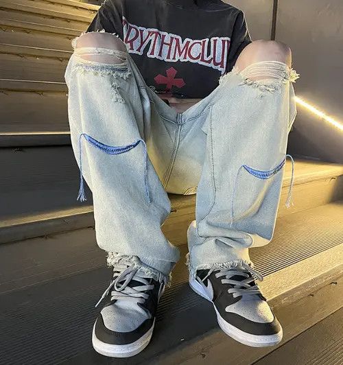 VIBE High street hip hop fake ripped coated baggy jeans Size US 34 / EU 50 - 3 Thumbnail