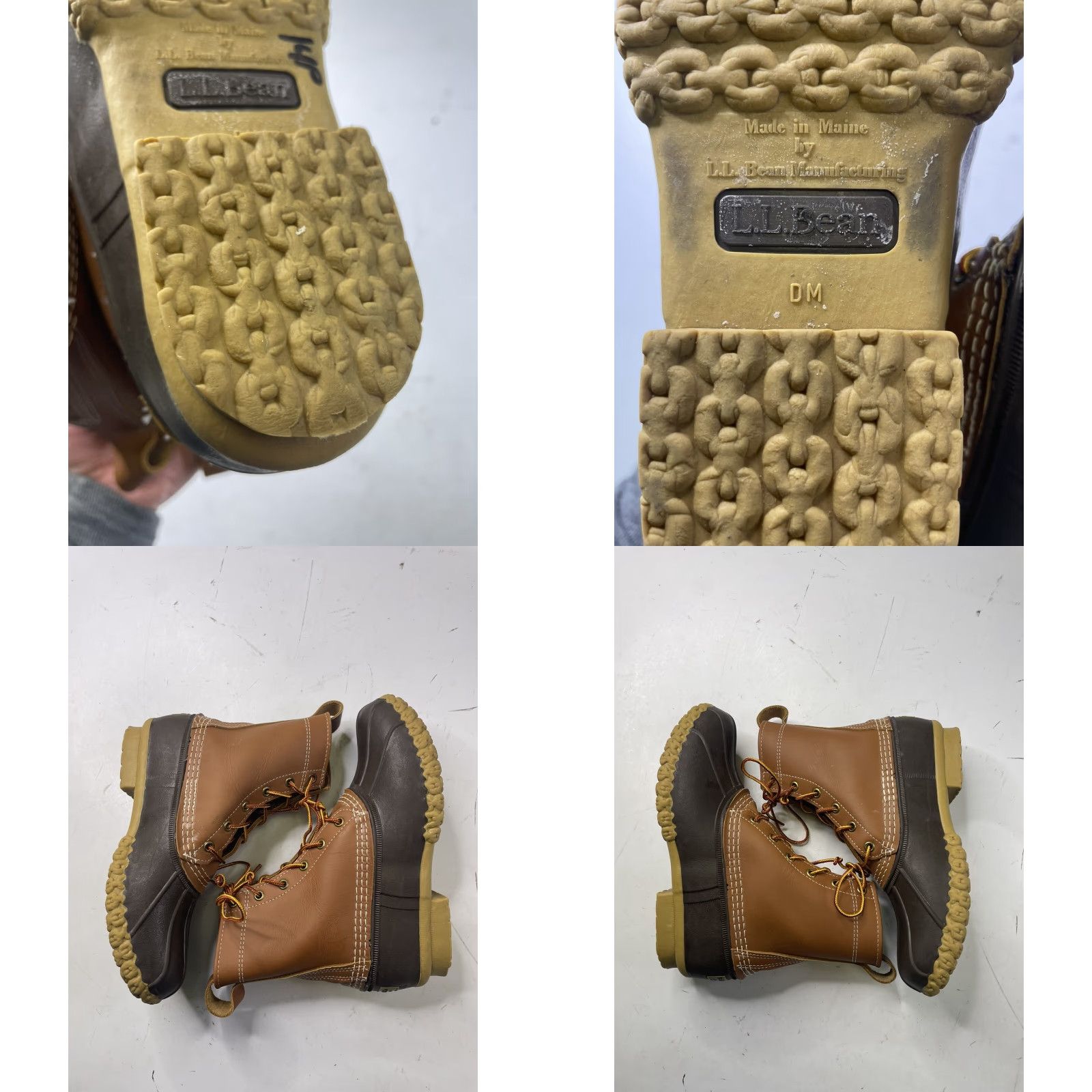 Vintage LL Bean Boots Women's 7M Tan Brown Leather L.L.Bean Bean Boots Duck Rain Boot Lace Up M Rubber Block Heel Flat Hunting Size US 7 / IT 37 - 8 Thumbnail