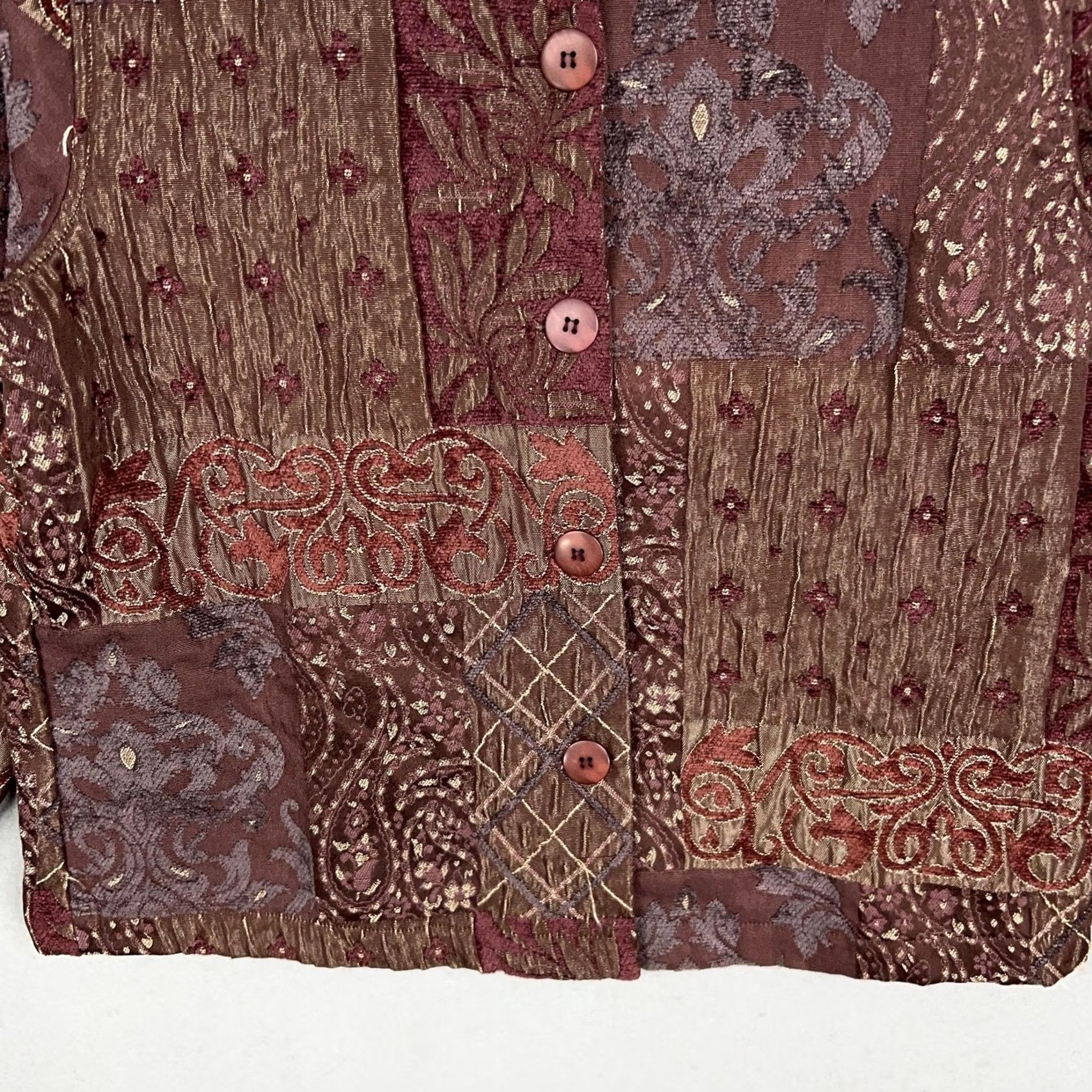 Vintage Barn Fly Jacket Womens Medium Maroon Gold Patchwork Tapestry Boho Western Ranch Size M / US 6-8 / IT 42-44 - 3 Thumbnail