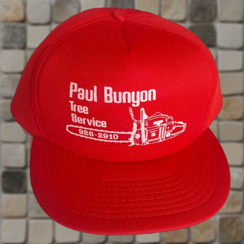 Vintage VINTAGE San Sun Paul Bunyan Tree Service Cap Foam Trucker Snap Back Red Hat Chainsaw Adjustable Men Hat Size ONE SIZE - 1 Thumbnail